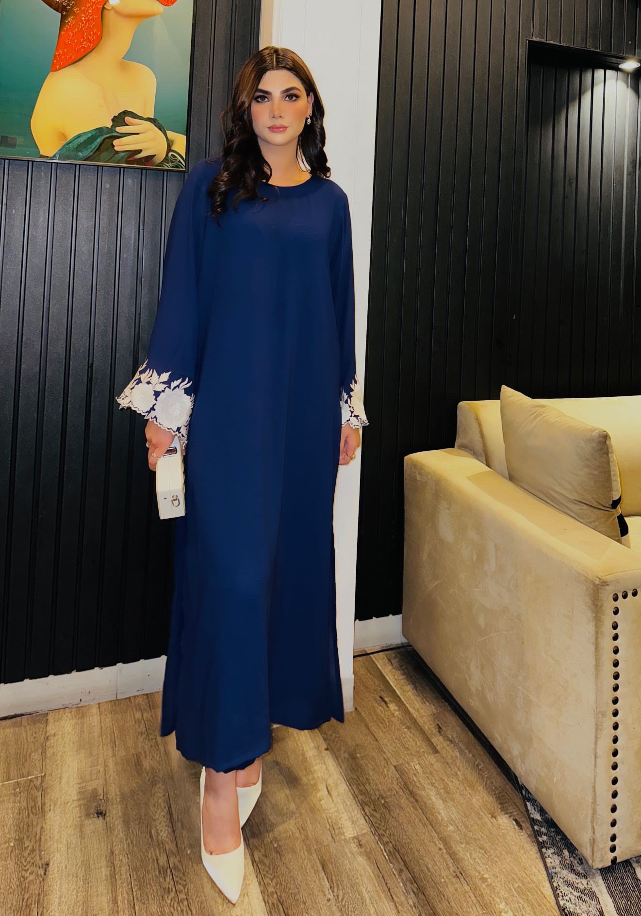 Navy Embroidered Sleeves two pc Momina Ammar