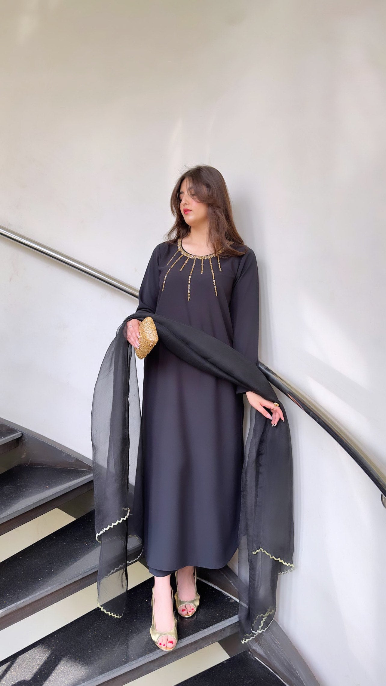 Black Embellished Swarovski Momina Ammar