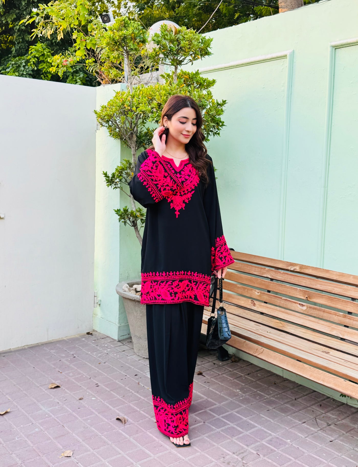 black and pink dress pakistani Buy Embroidered Velvet Pakistani Suit in Black Online : KCH4370