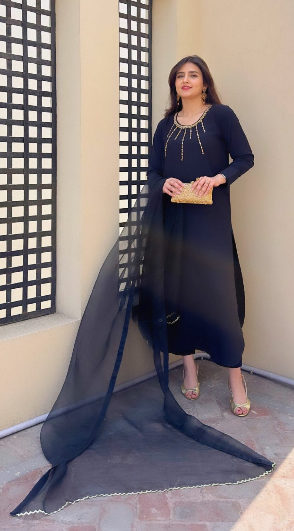 Black Embellished Swarovski Momina Ammar