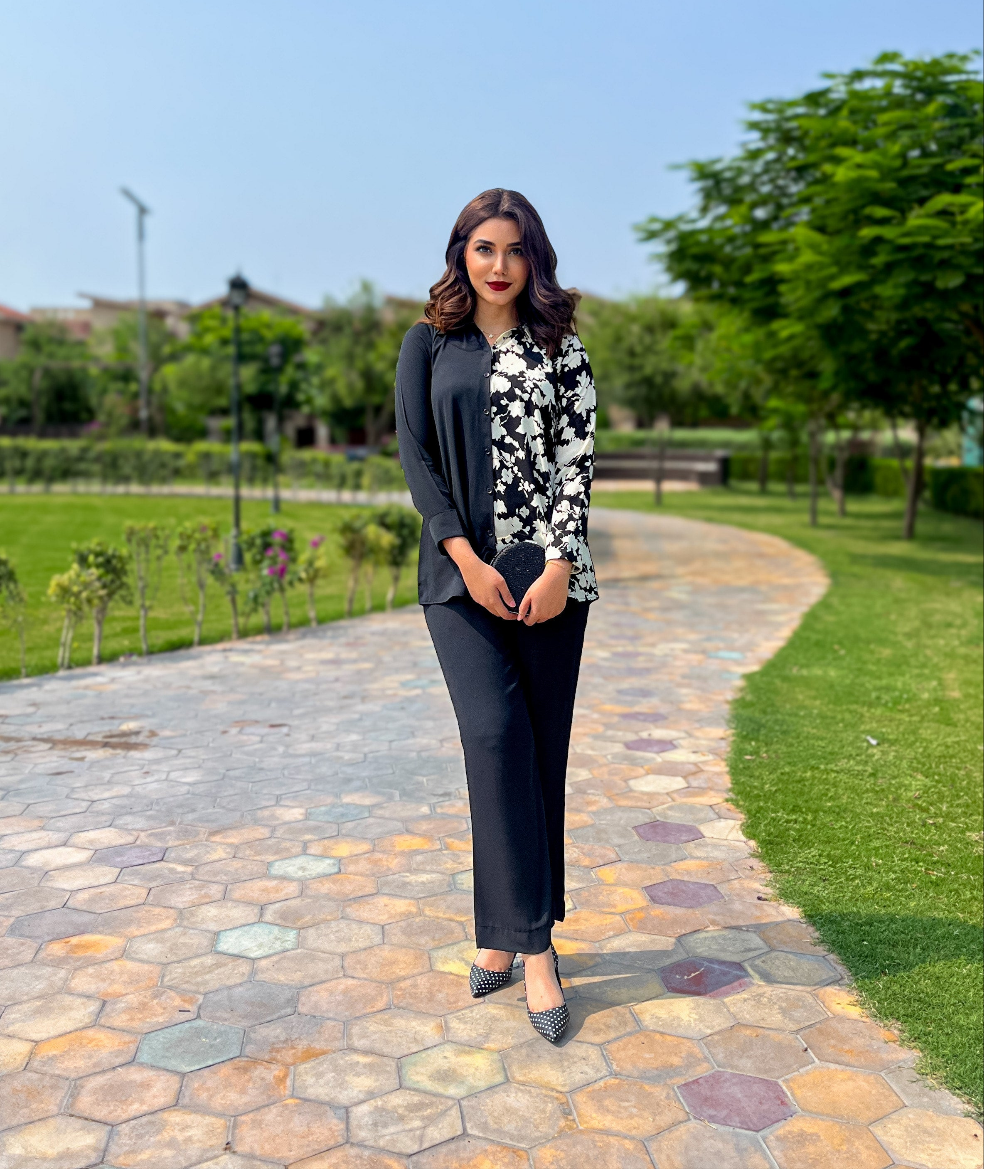 Black Floral Co-Ord Set Momina Ammar