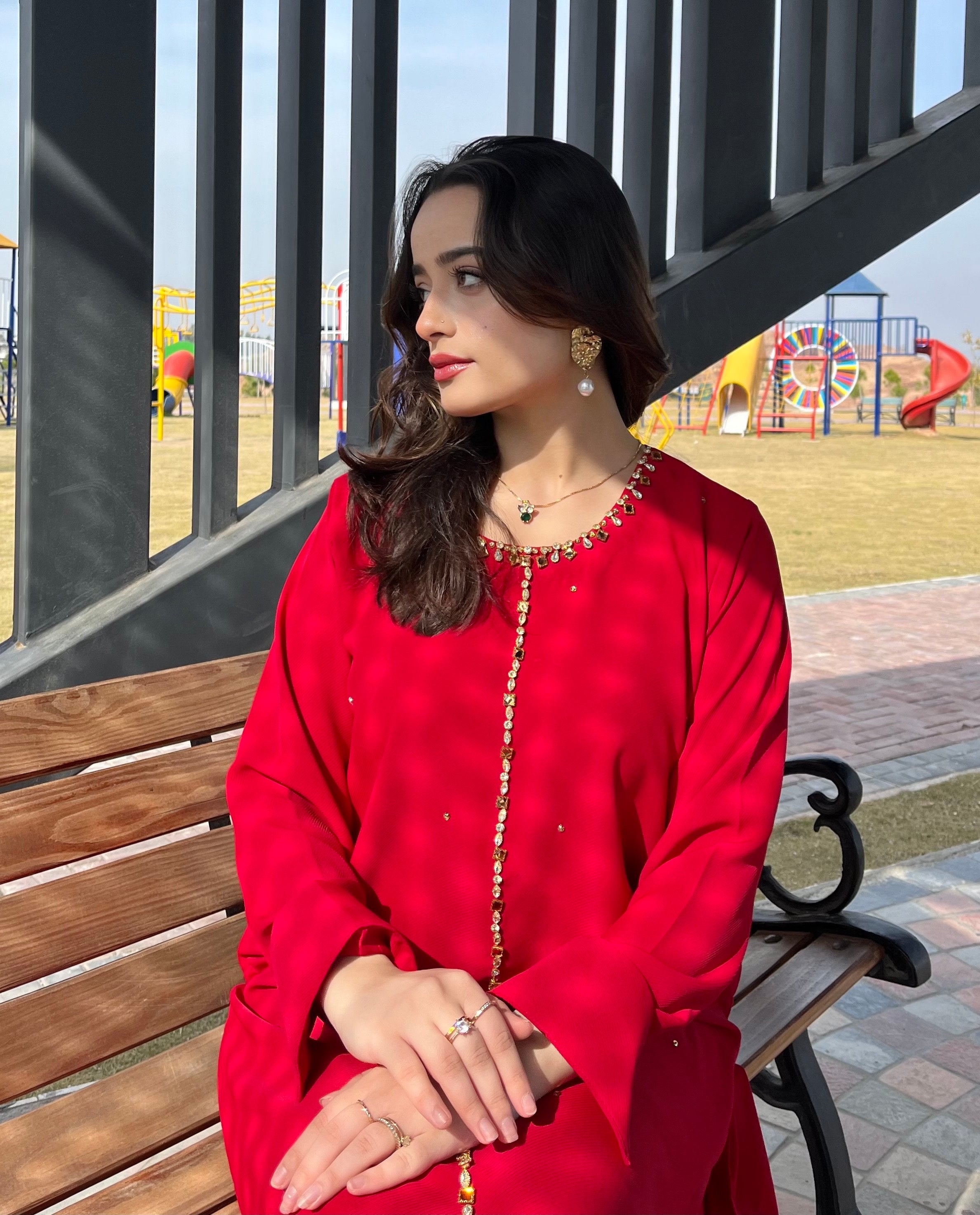 Red Embellished Swarovski Momina Ammar