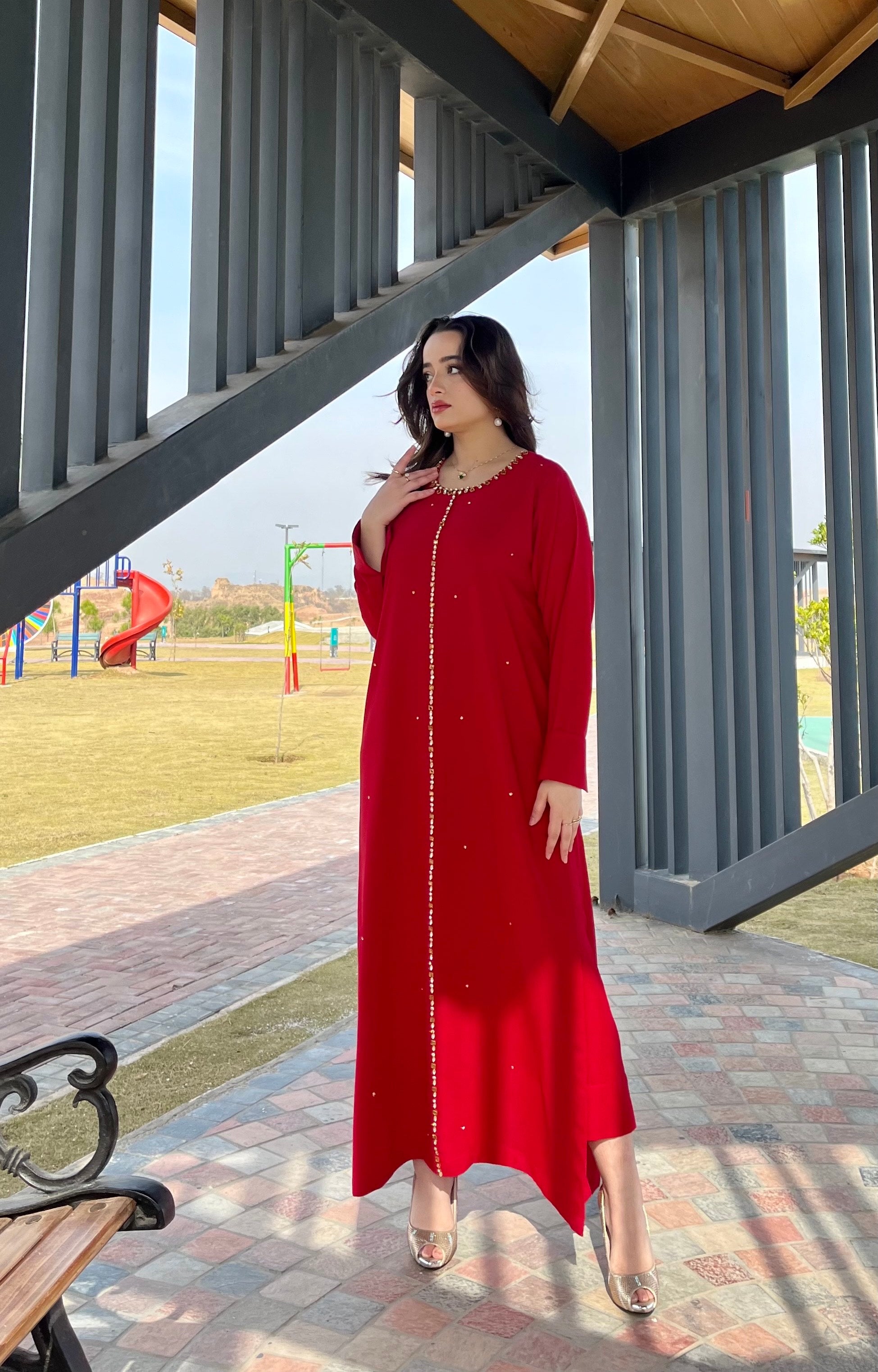 Red Embellished Swarovski Momina Ammar