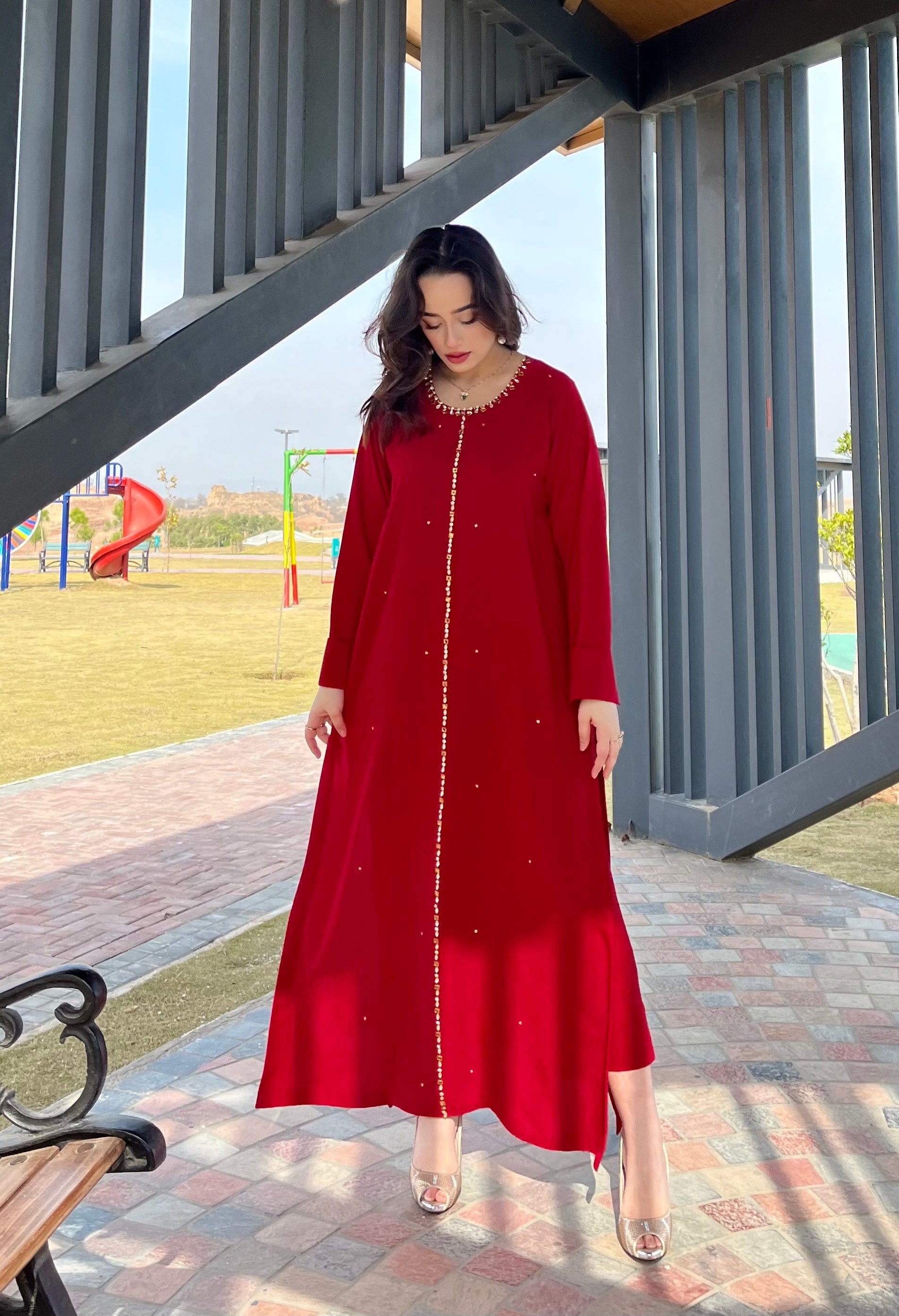 Red Embellished Swarovski Momina Ammar