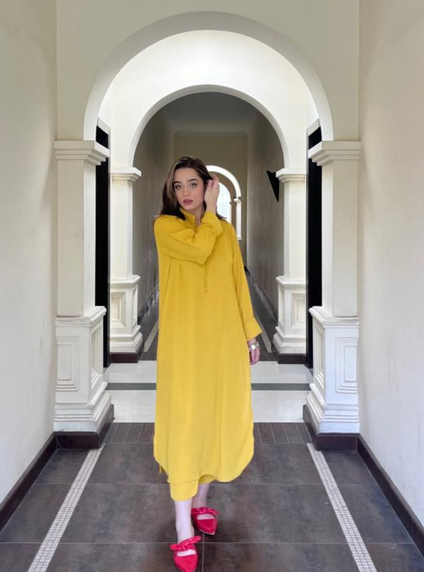 Yellow Long Button Set Momina Ammar
