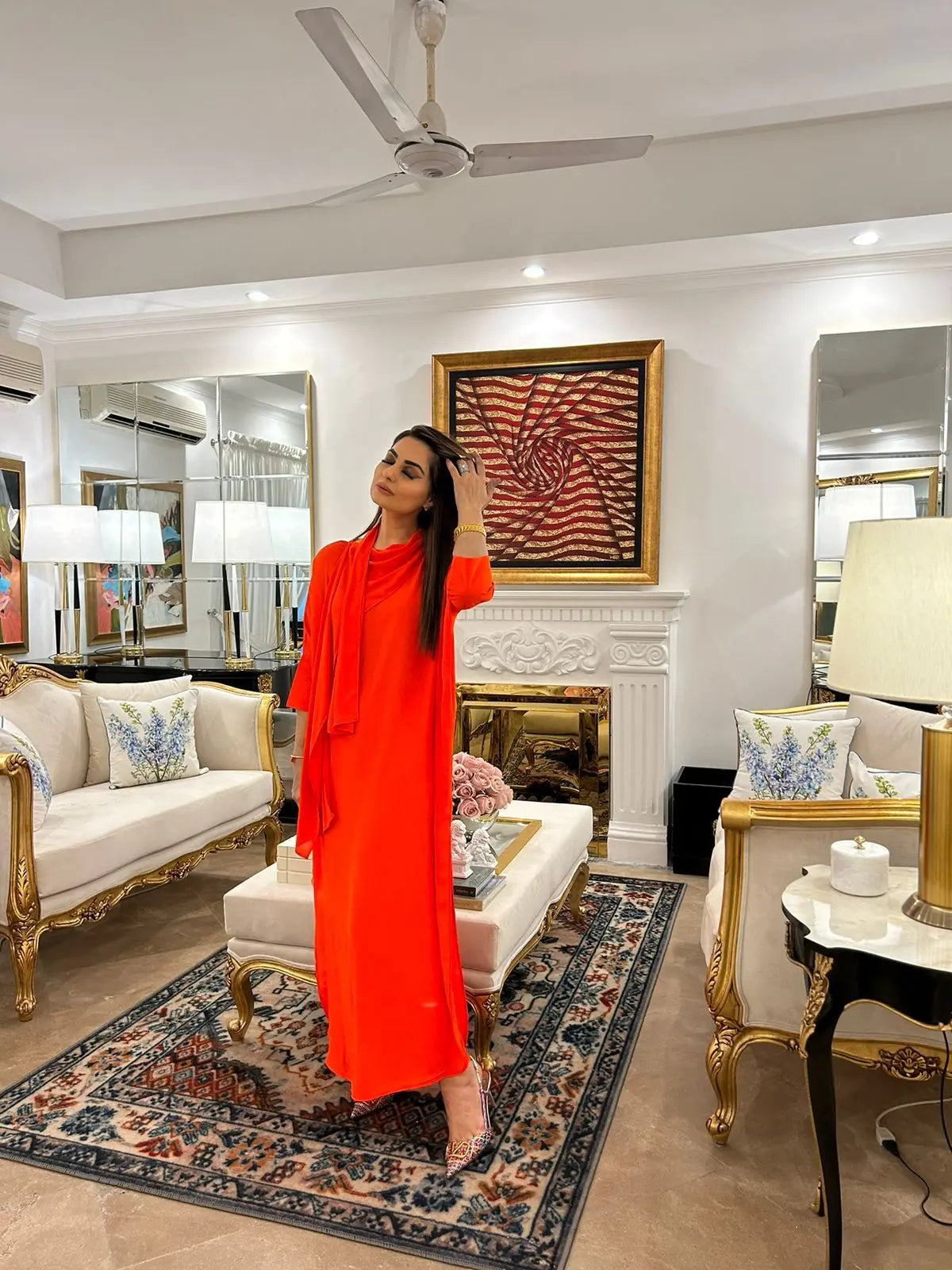 Orange Blend Drape (two pc) Momina Ammar