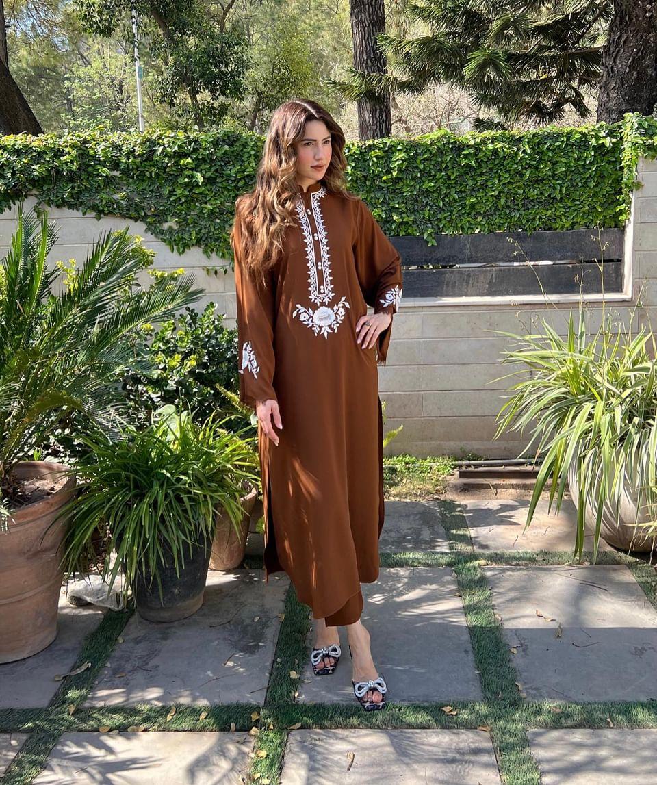 Dark Brown Embroidered two pc Momina Ammar