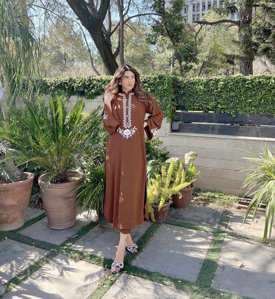 Dark Brown Embroidered two pc Momina Ammar