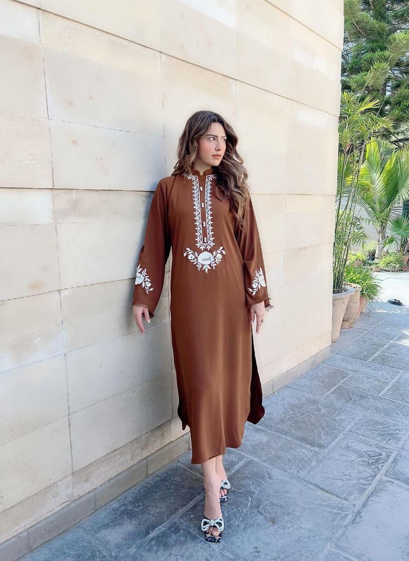 Dark Brown Embroidered two pc Momina Ammar