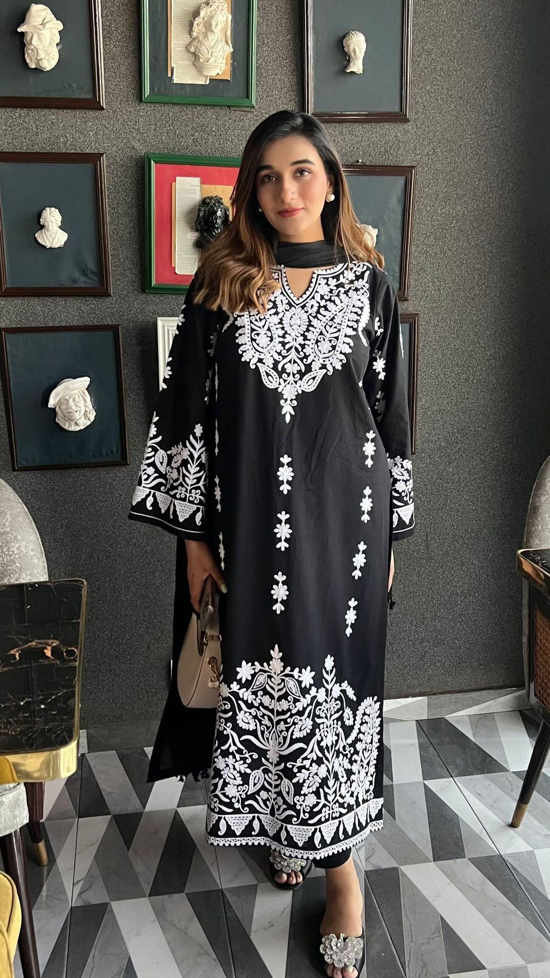 Embroidered two pc.Crepe