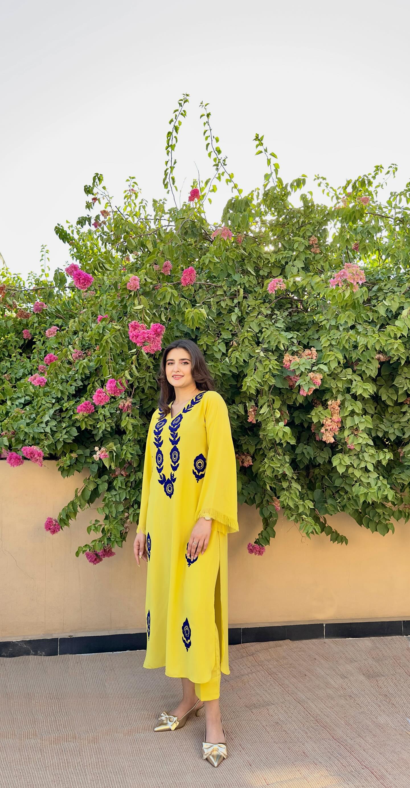Yellow Ari Embroidered two pc Momina Ammar