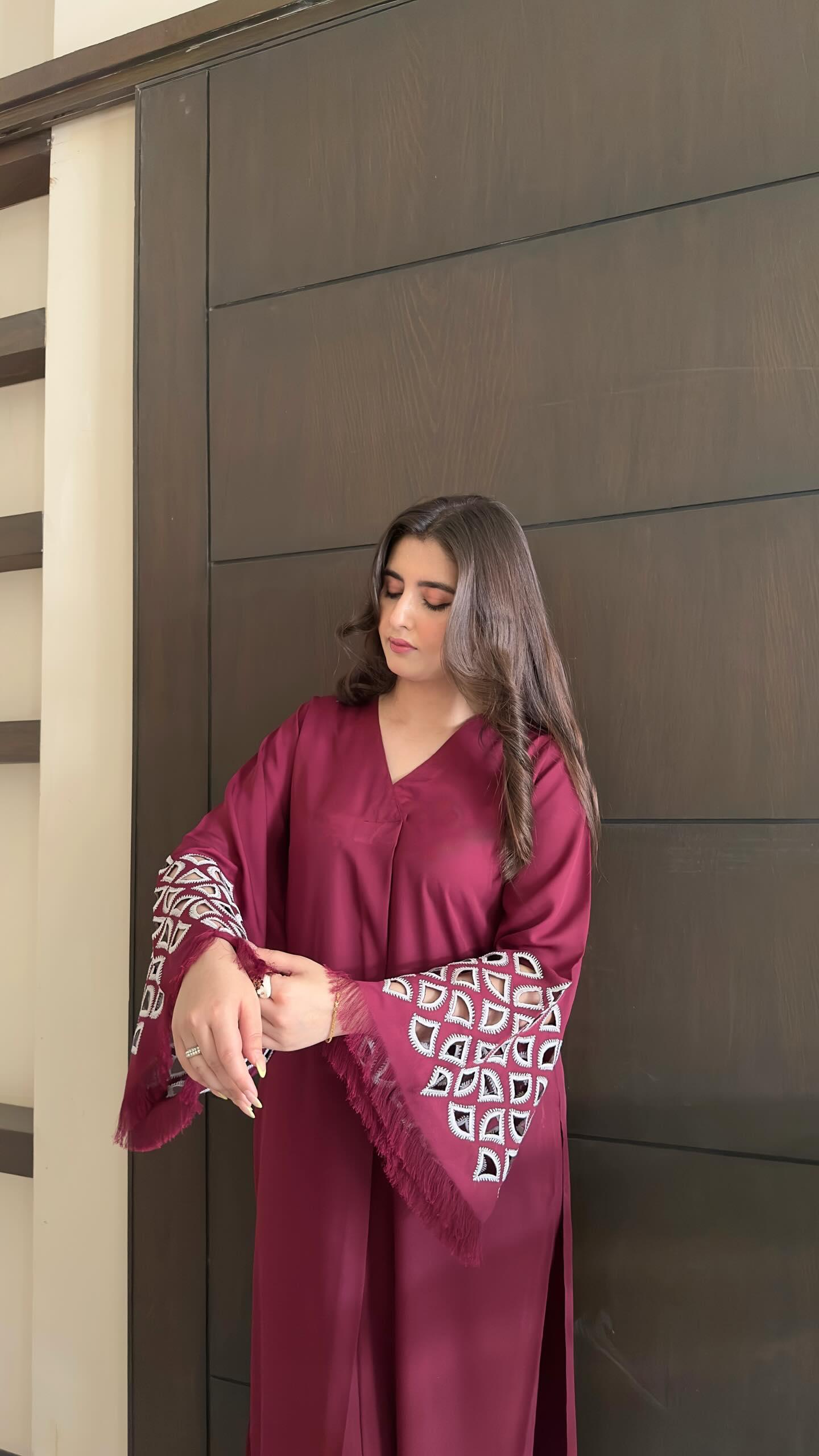 Burgundy Maroon Embroidered two pc Momina Ammar