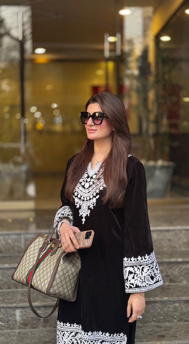 Black Embroidered Velvet Co-ord