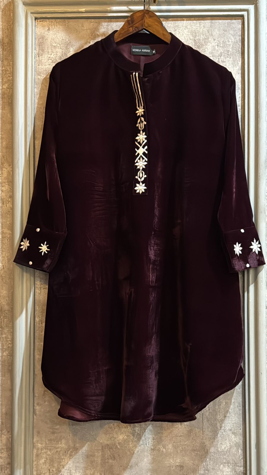 Burgundy Embroidered Velvet Co-ord