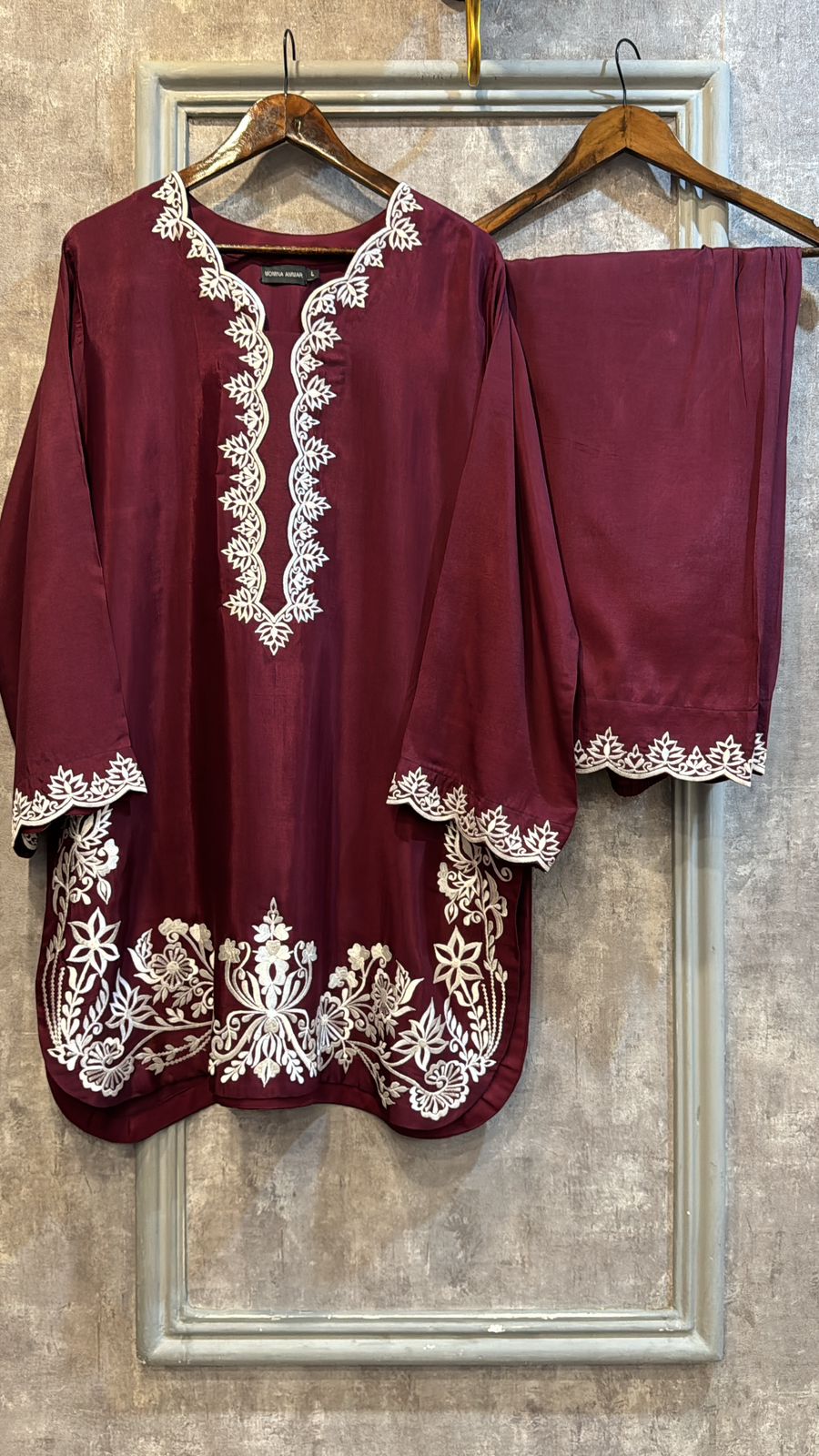 Burgundy embroidery farshi shalwar set