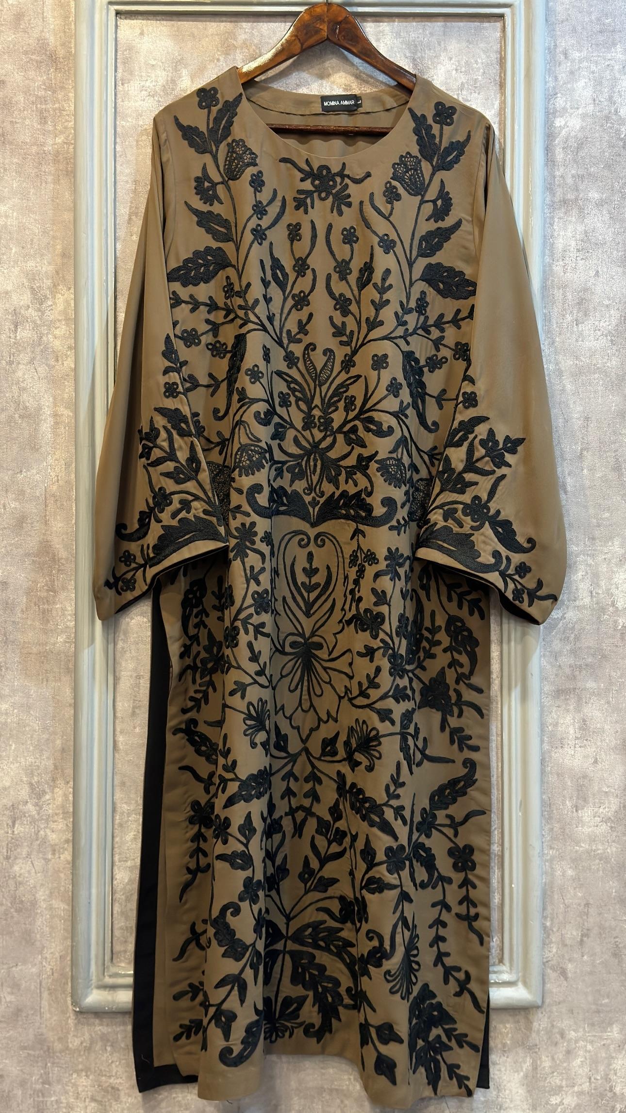 Khaki brown Embroidered