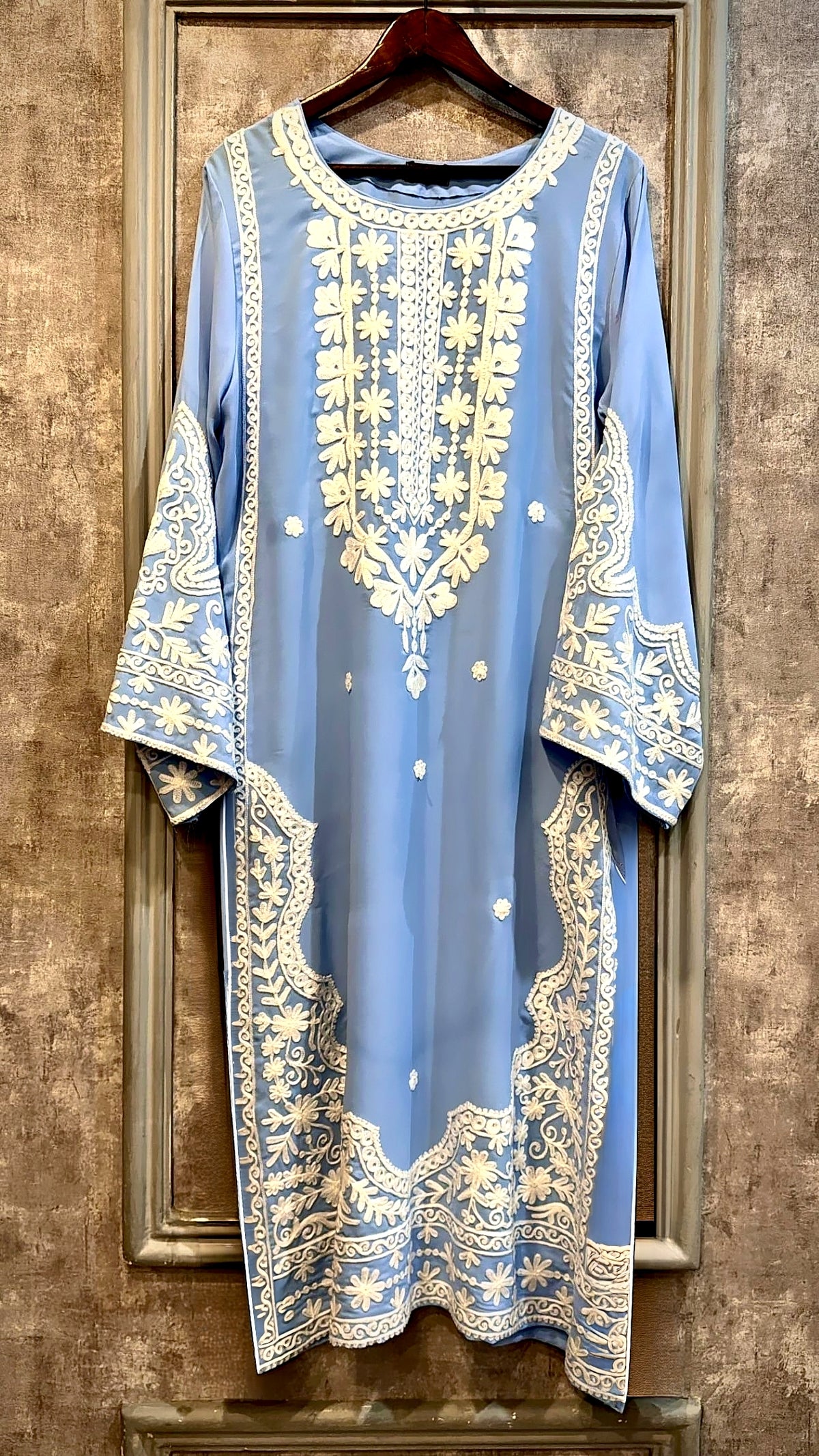 Ice blue Embroidered two pc