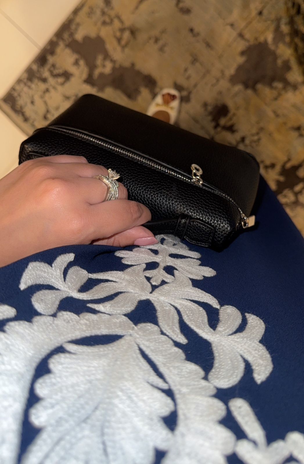 Dark Blue Embroidered