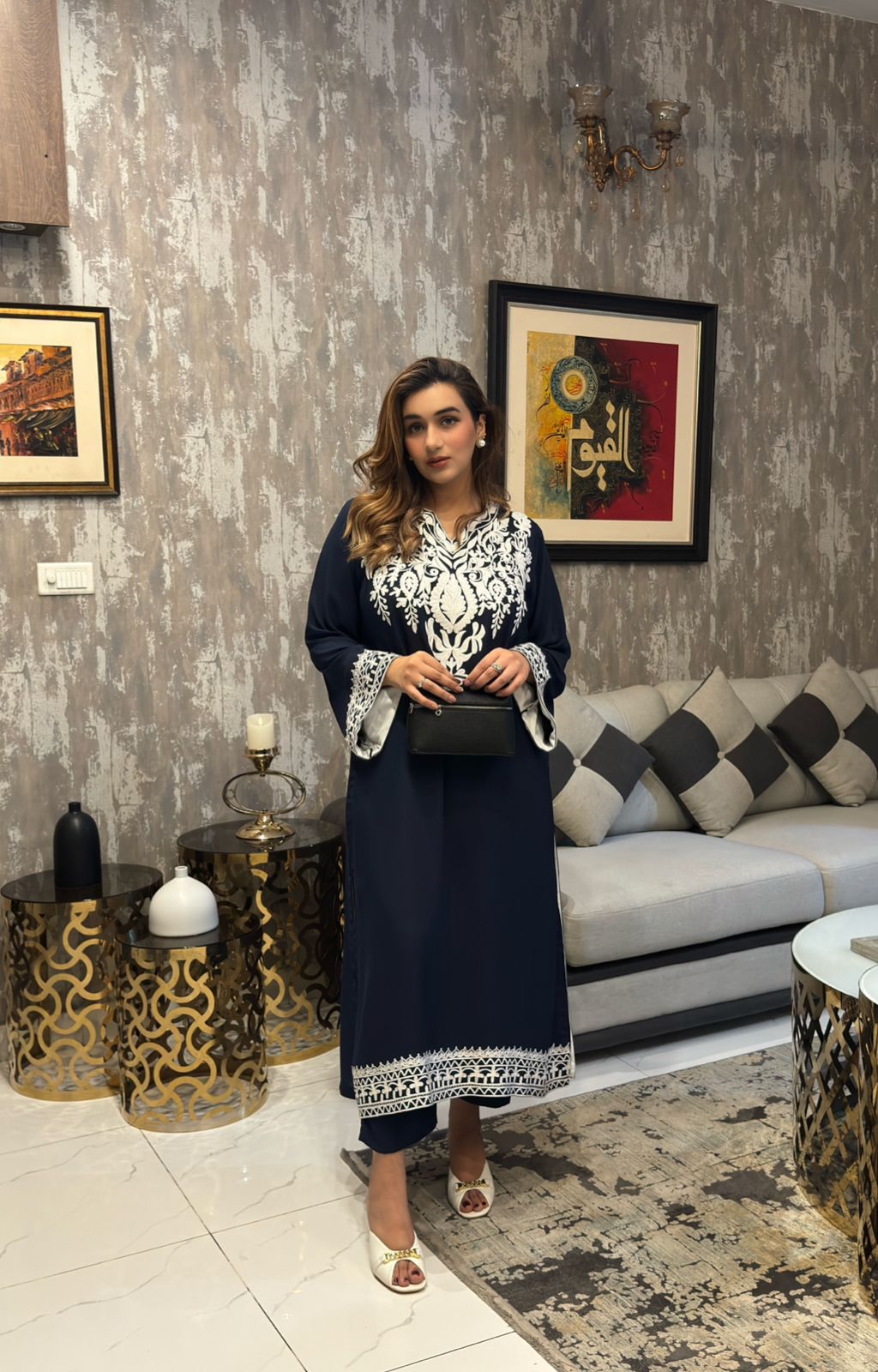 Dark Blue Embroidered