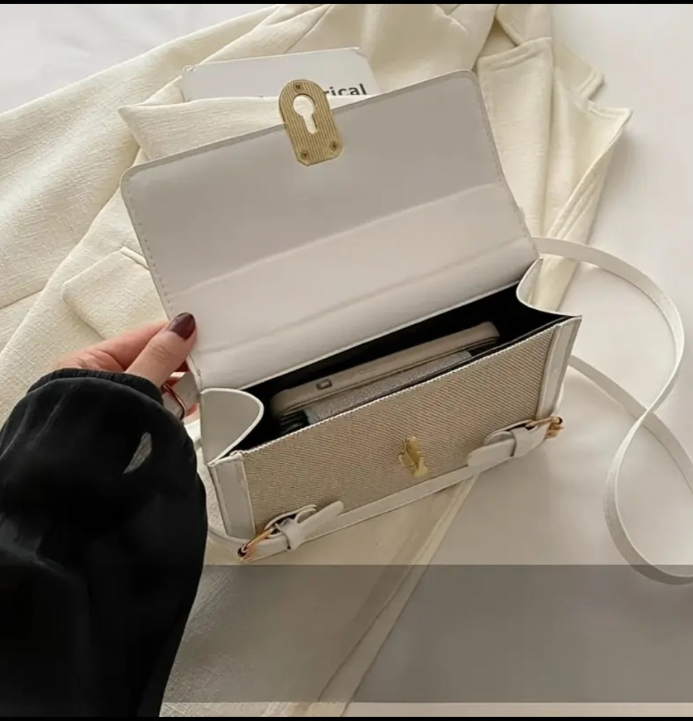 Designer two colour beige white bag