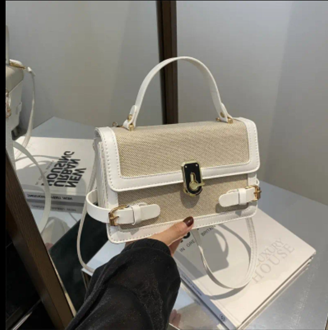 Designer two colour beige white bag