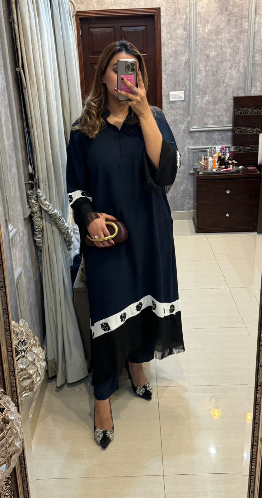 Blue embroidery Fringes