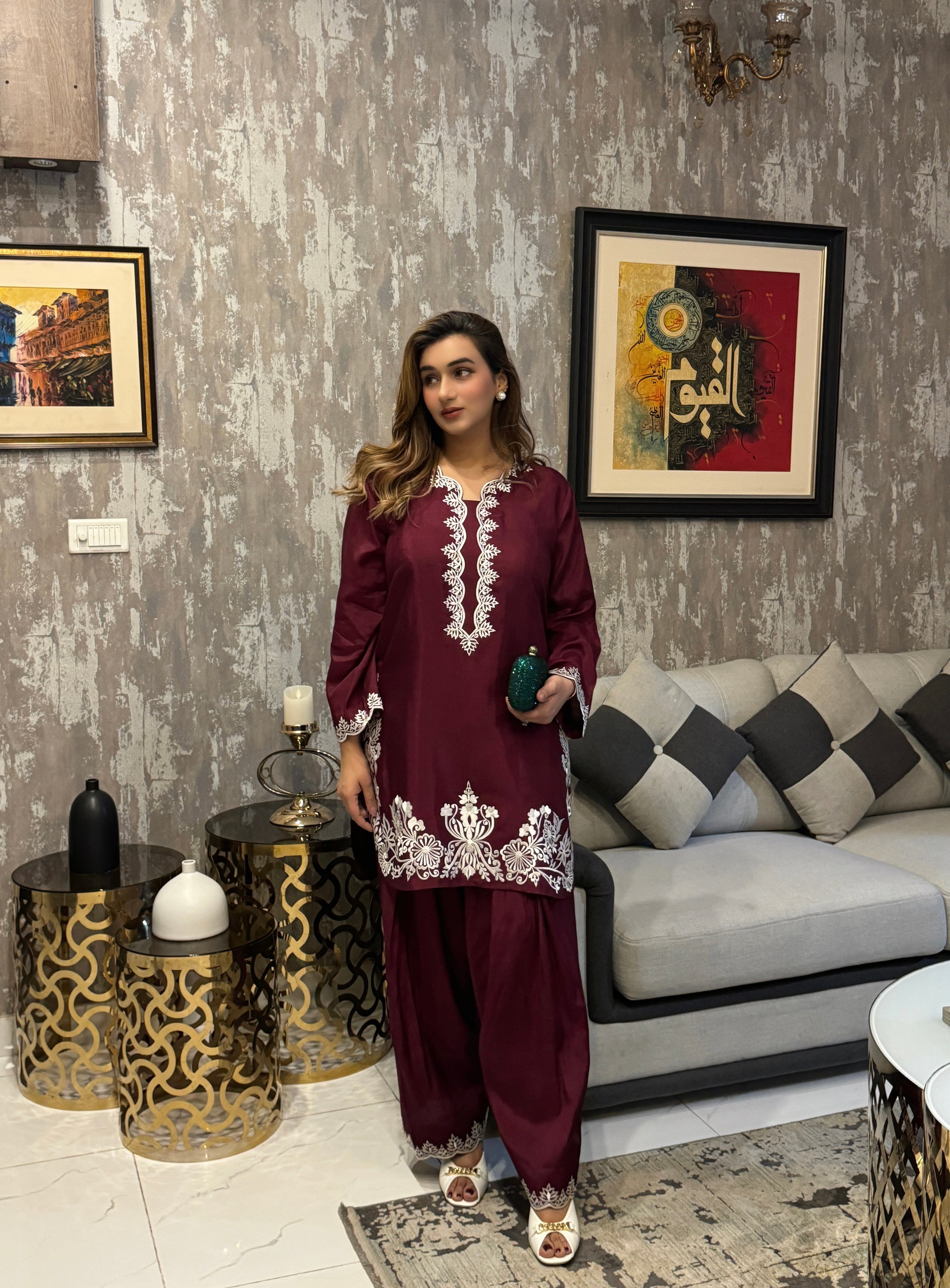 Burgundy farshi shalwar set