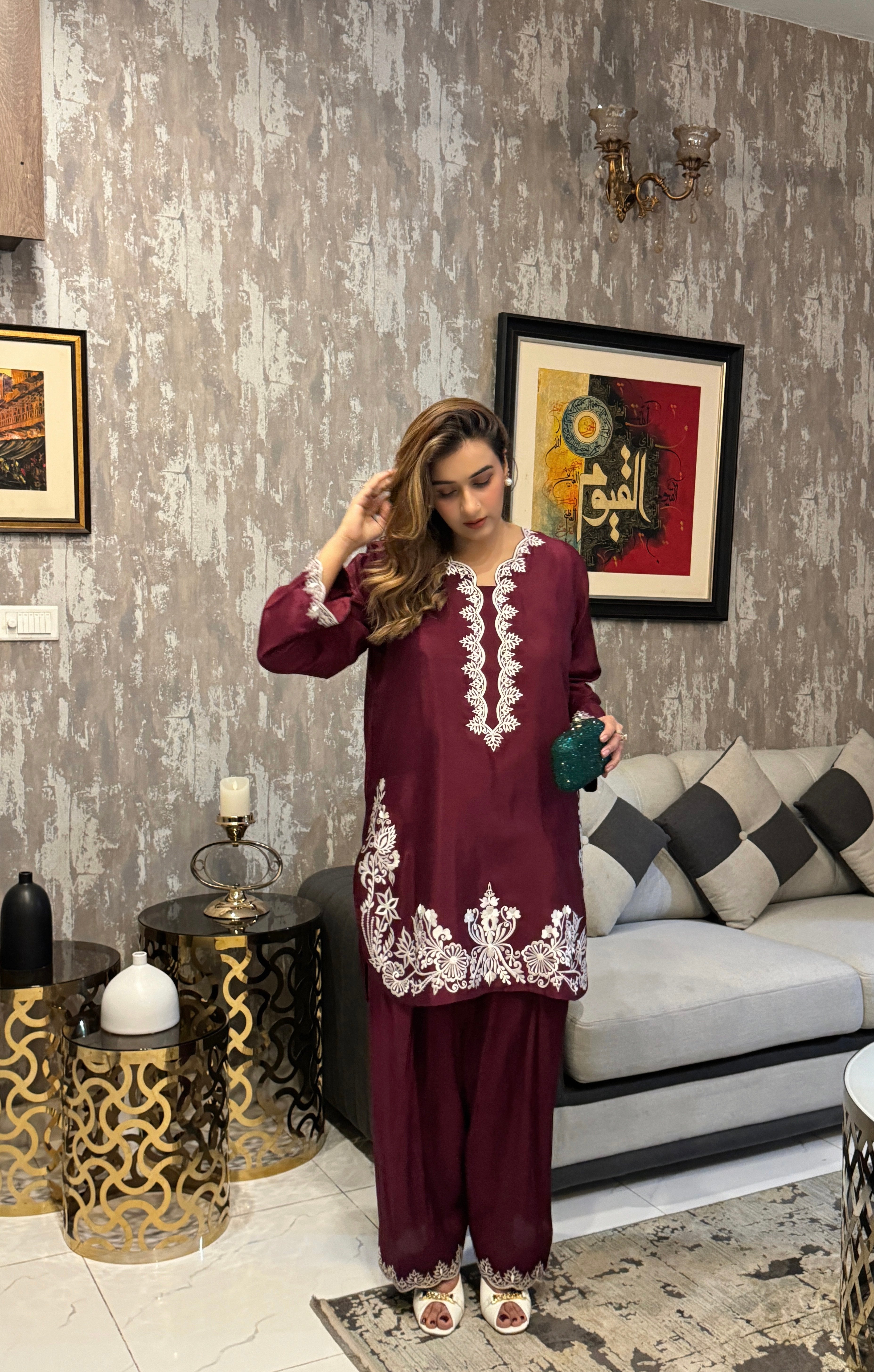 Burgundy farshi shalwar set