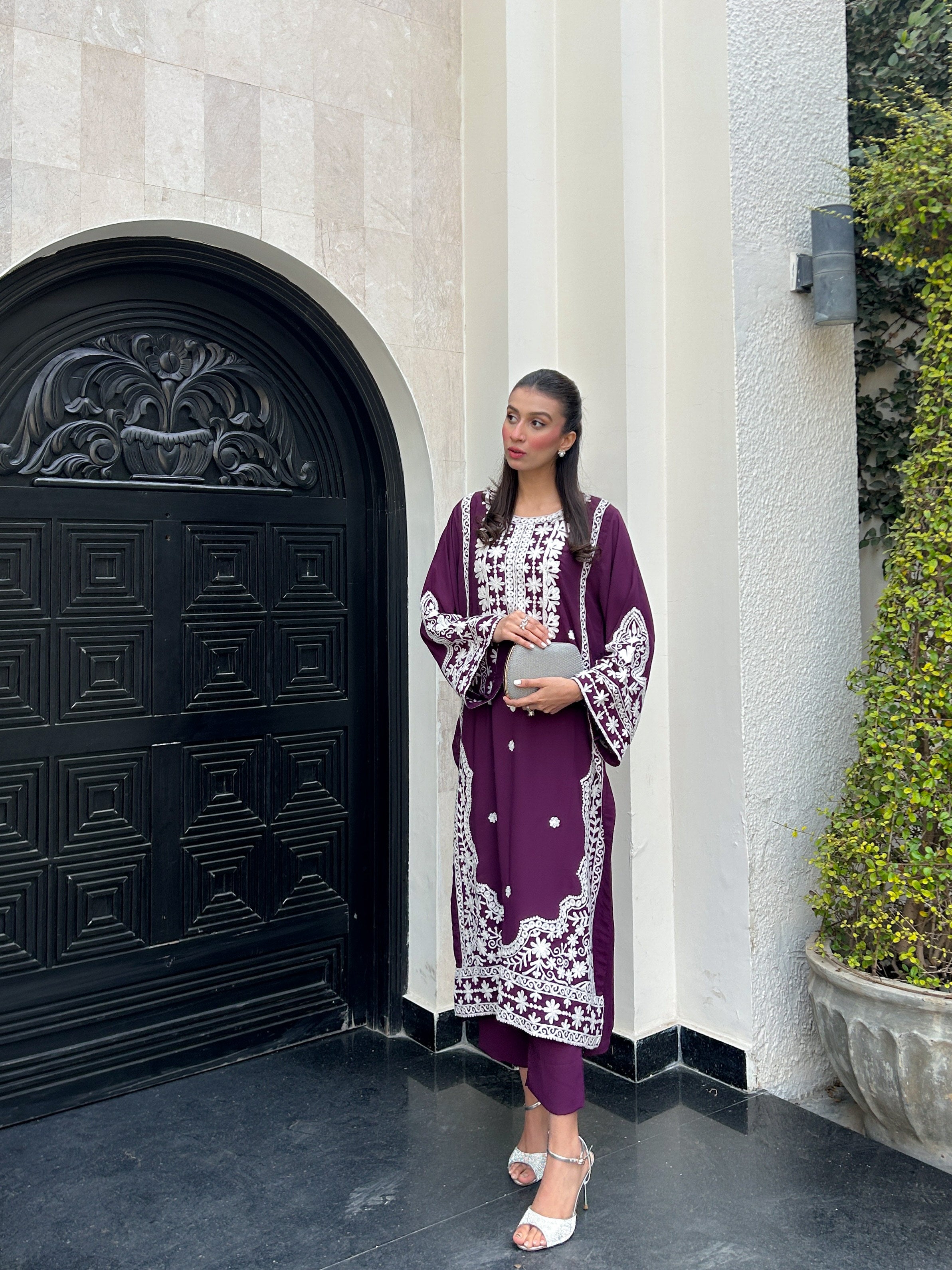 Purple Embroidered two pc