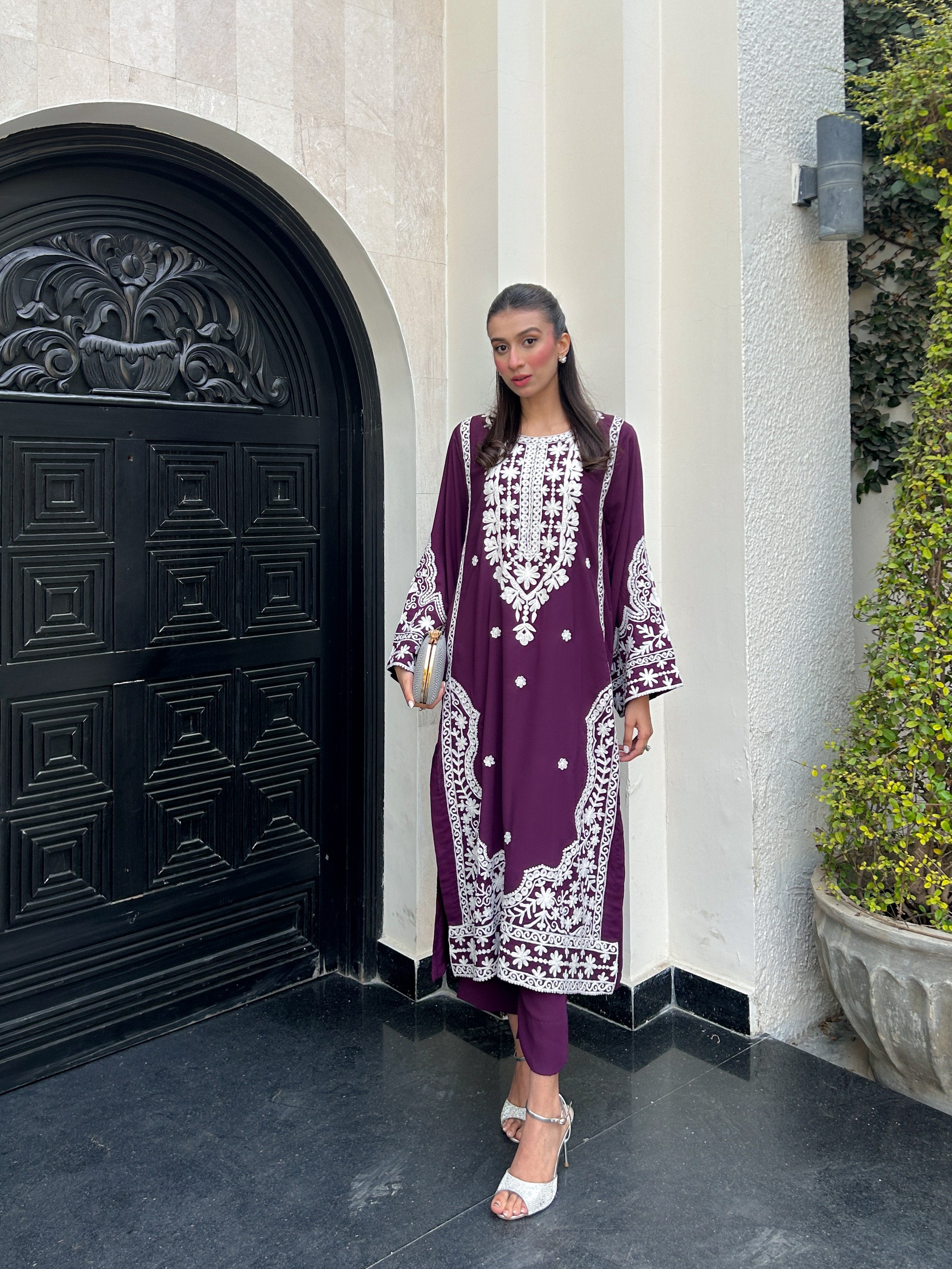 Purple Embroidered two pc