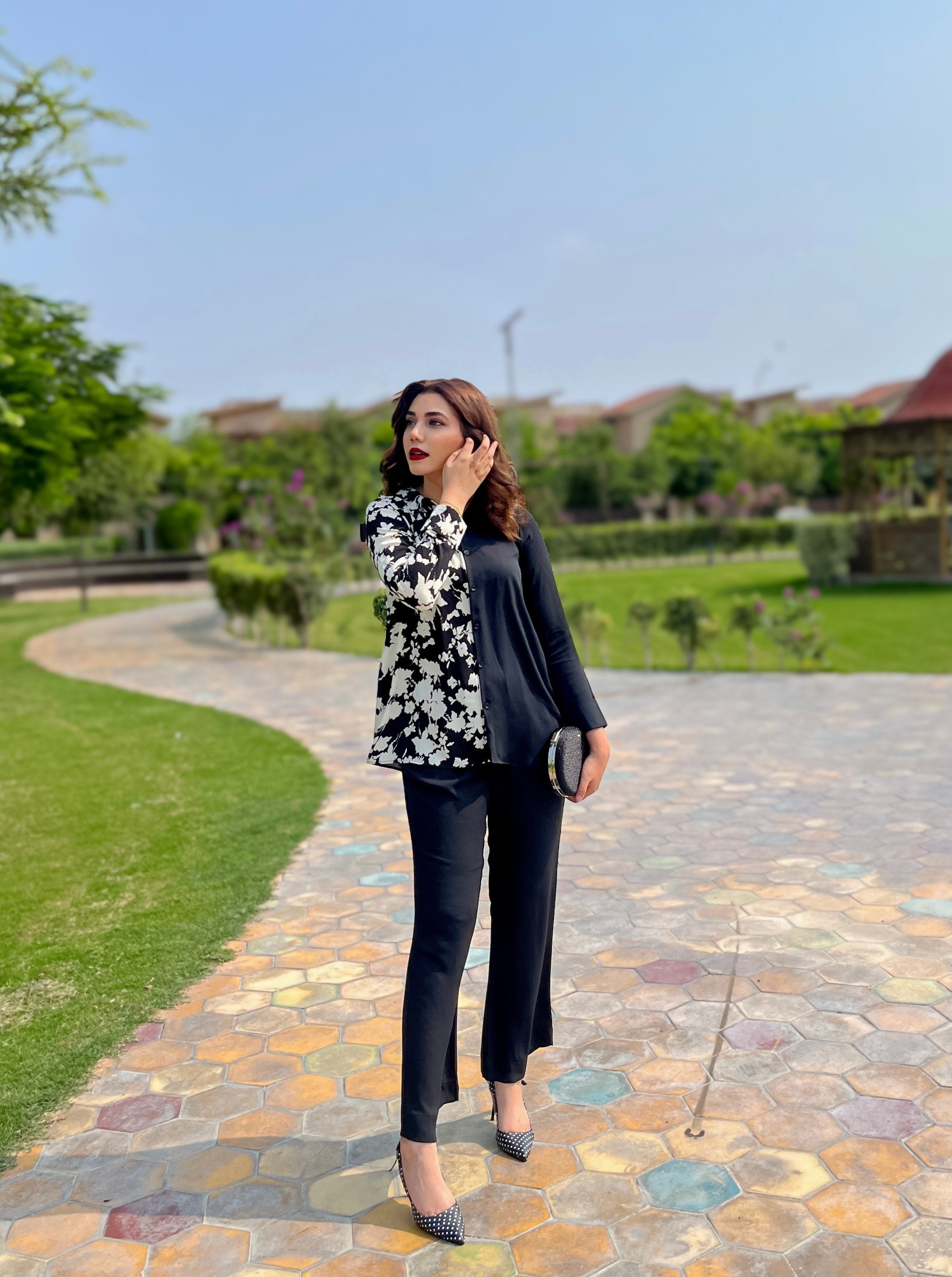 Black Floral Co-Ord Set Momina Ammar