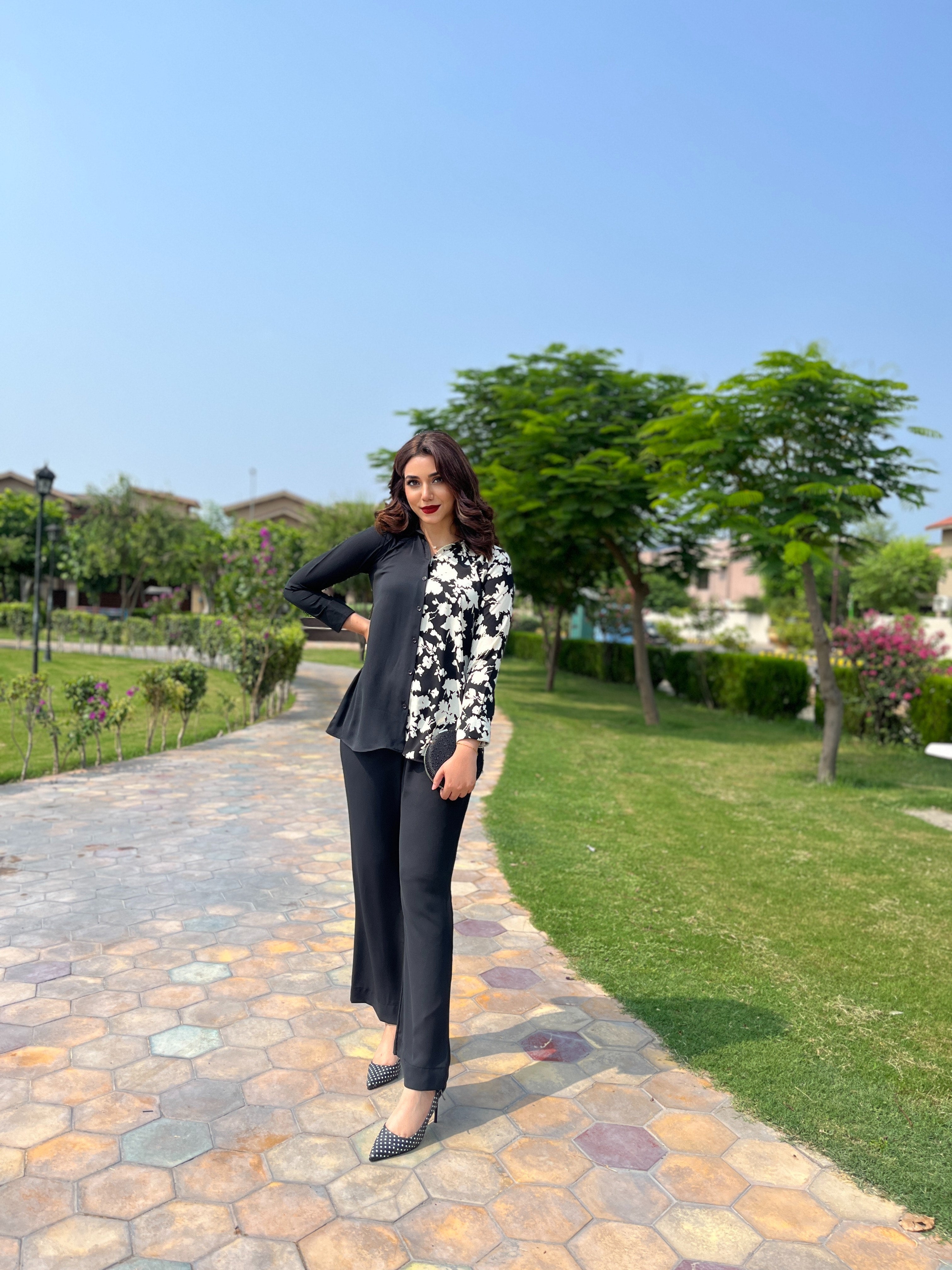 Black Floral Co-Ord Set Momina Ammar