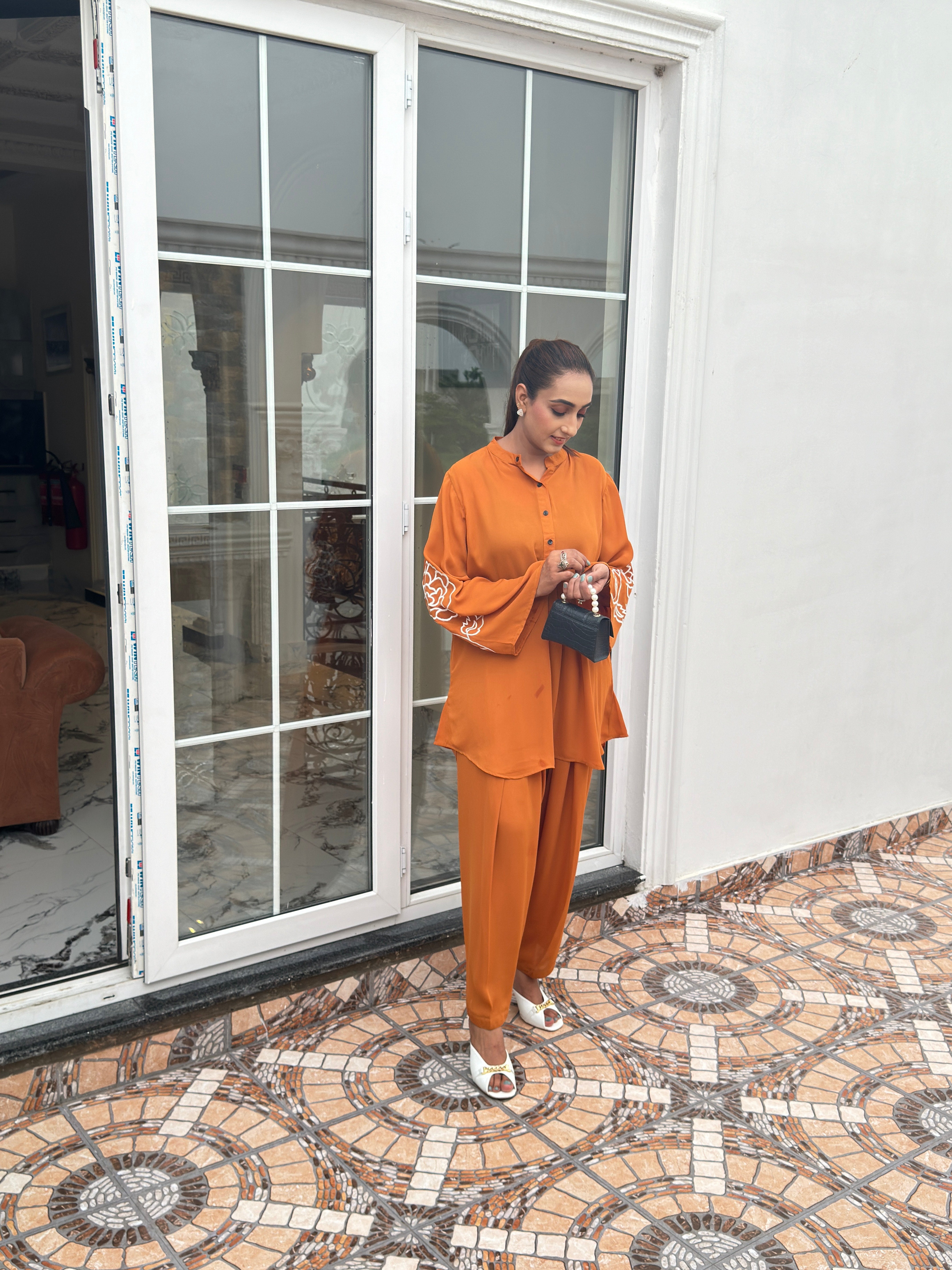 Rusty Threaded Sleeves two pc Momina Ammar