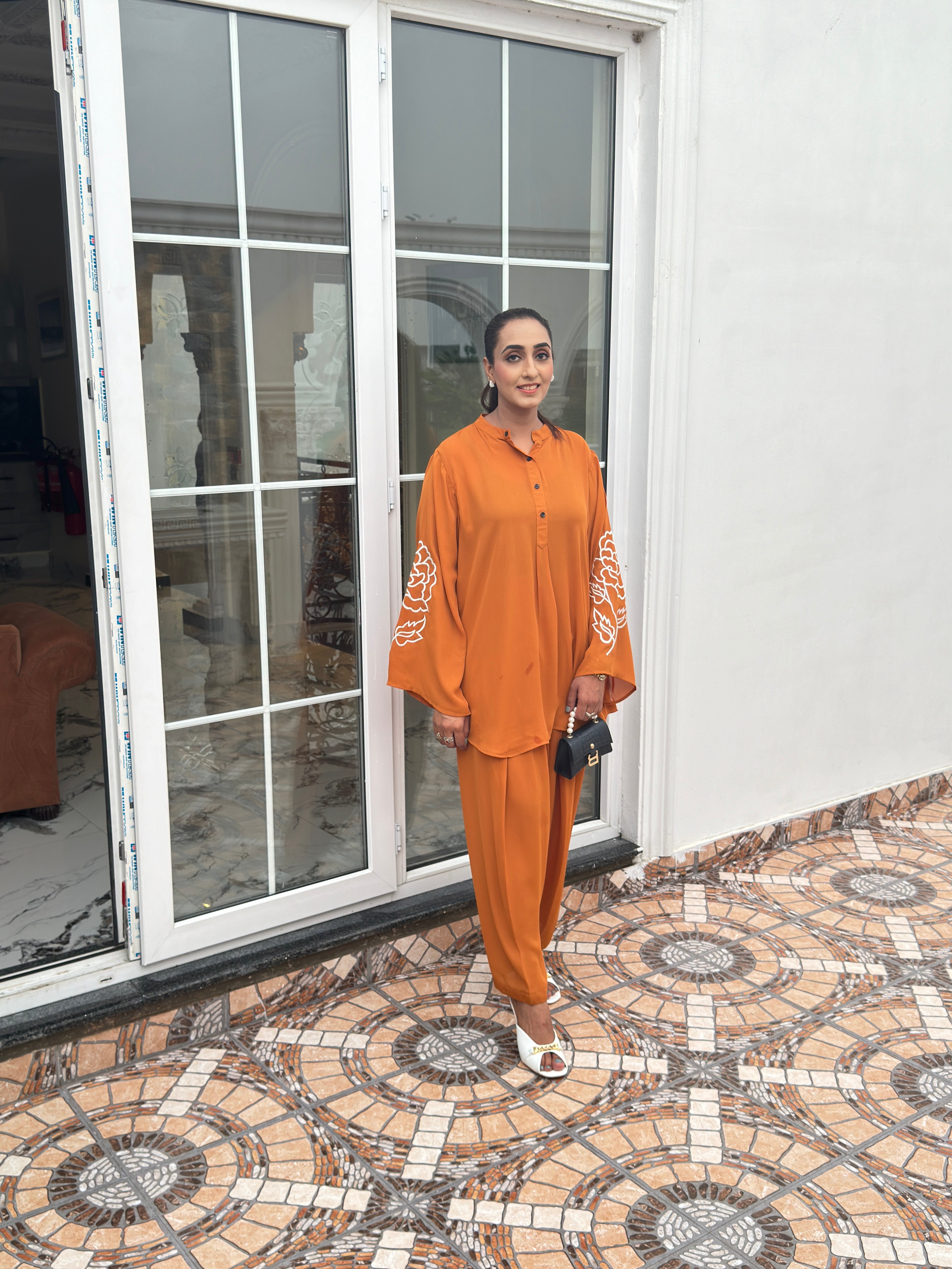 Rusty Threaded Sleeves two pc Momina Ammar