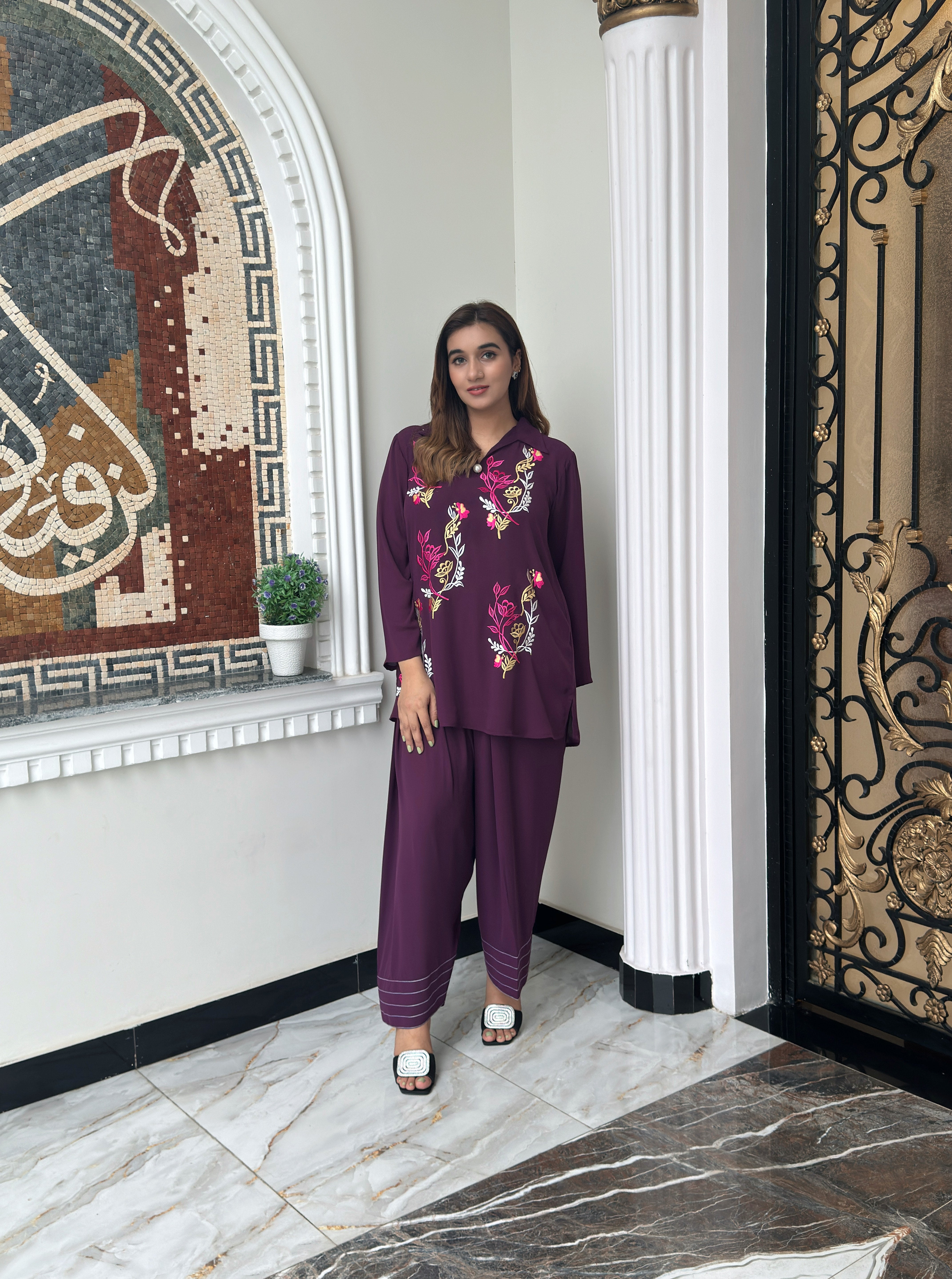 Purple Aura Embroidered two pc Momina Ammar