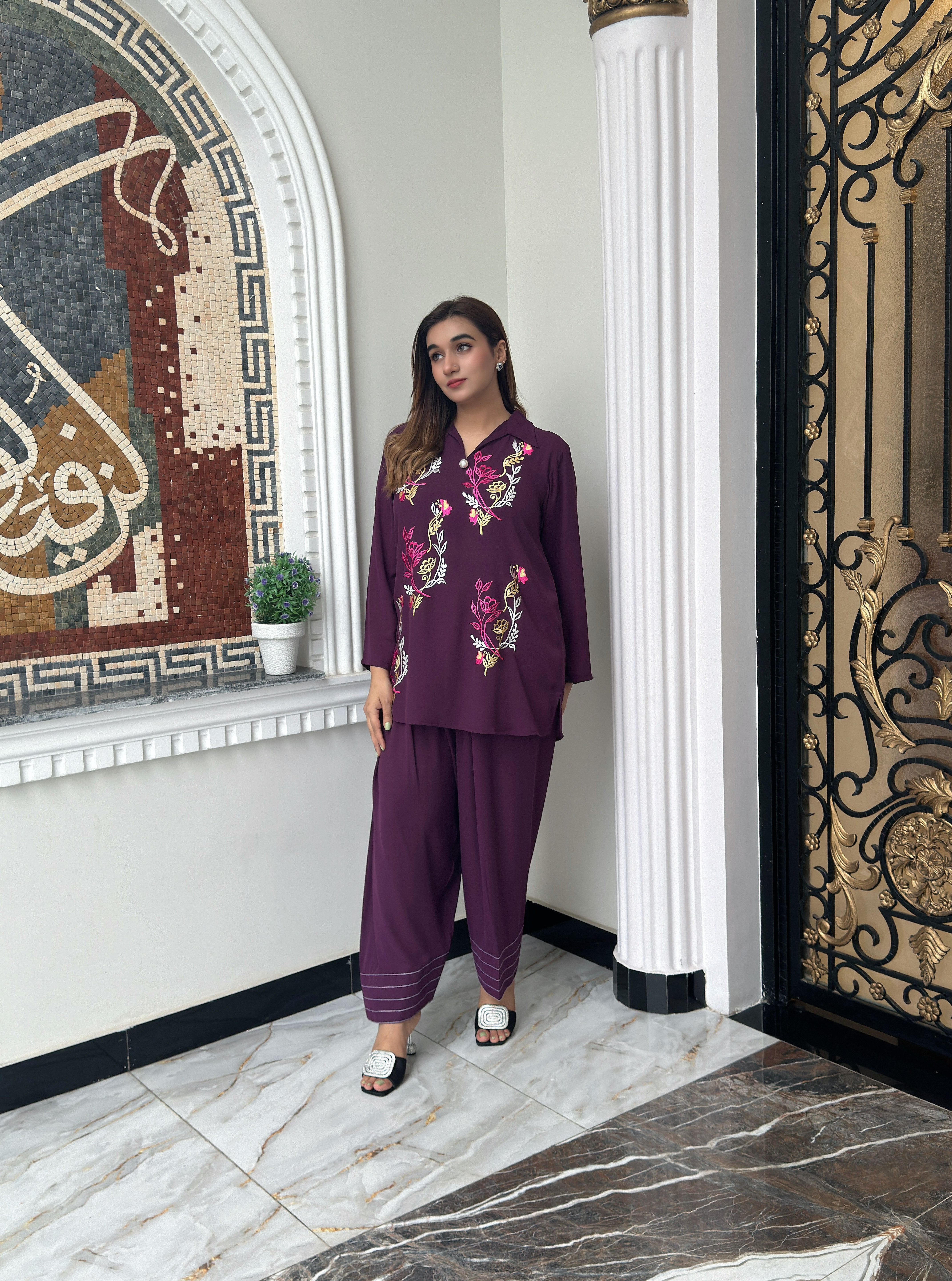 Purple Aura Embroidered two pc Momina Ammar
