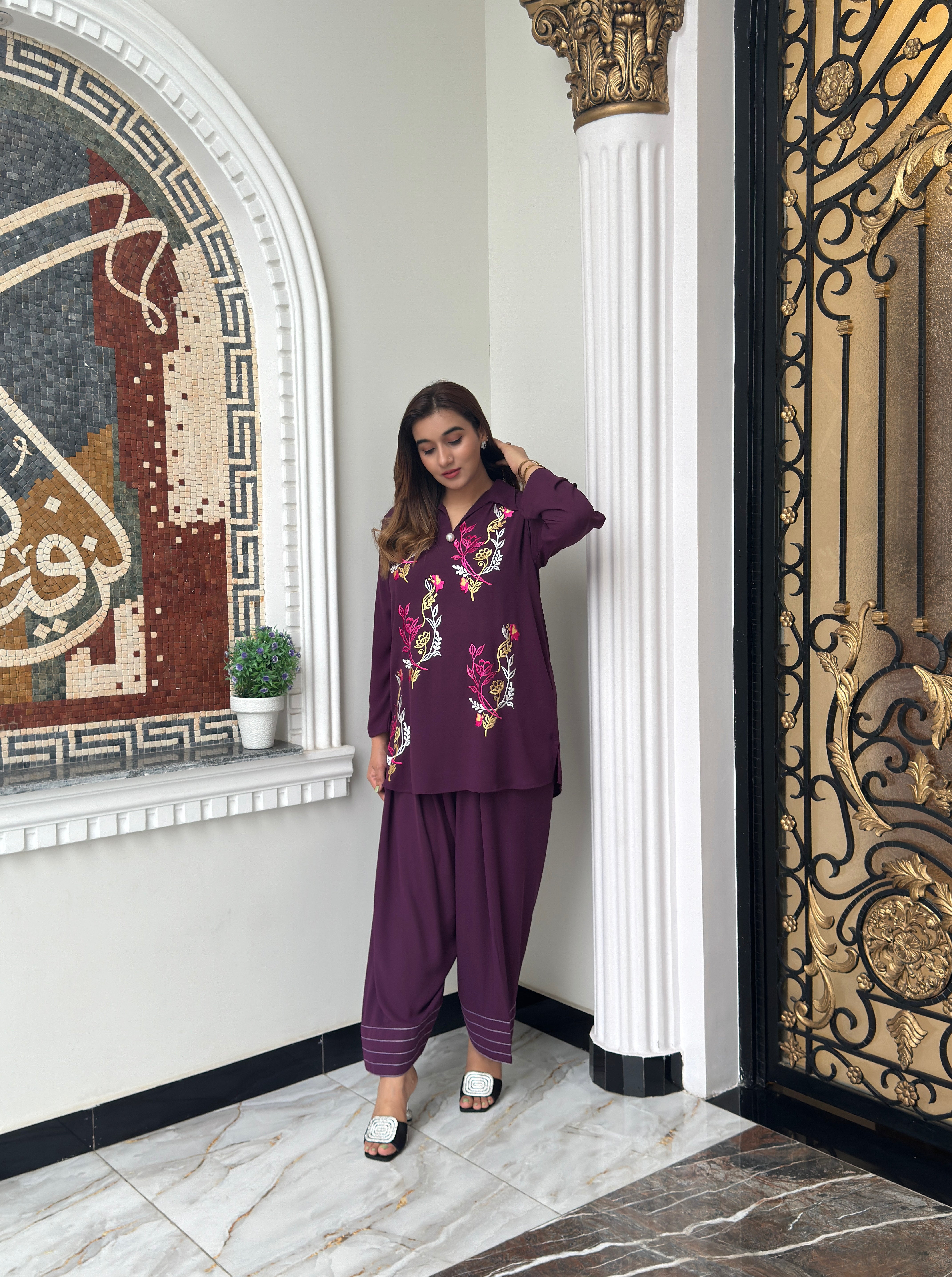 Purple Aura Embroidered two pc Momina Ammar
