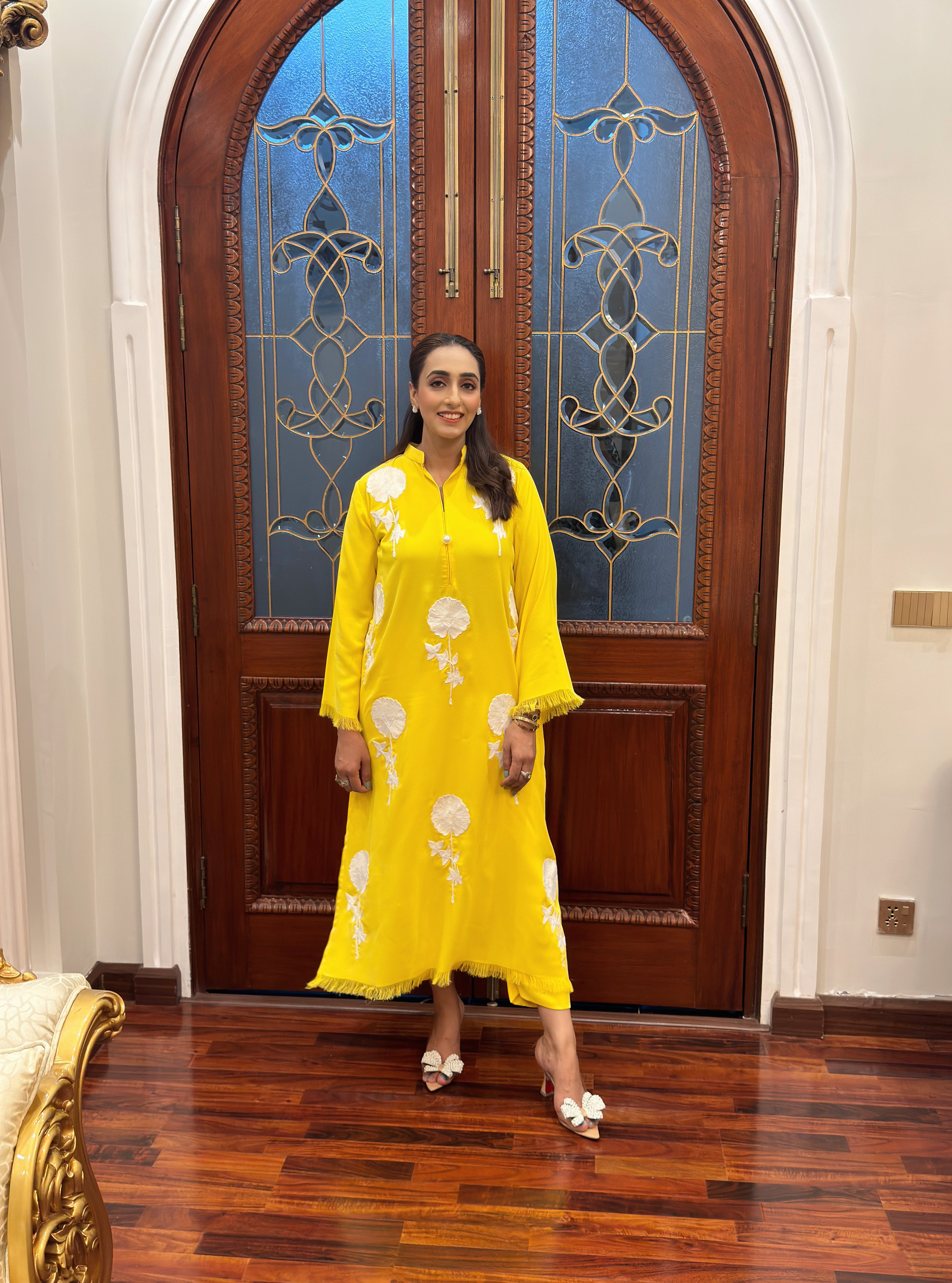 Yellow Flower embroidered two pc Momina Ammar