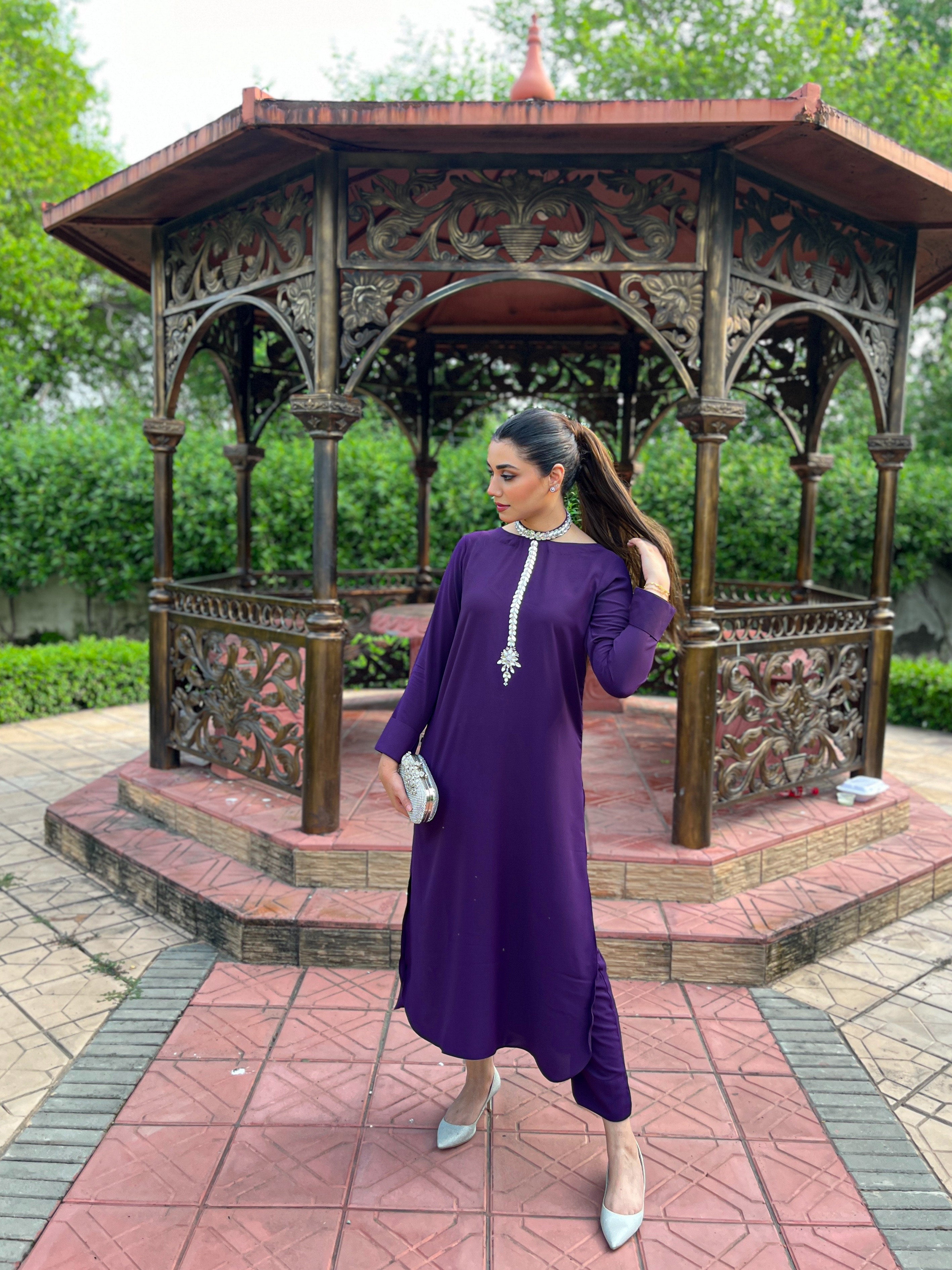 Purple Embellished Stone Momina Ammar