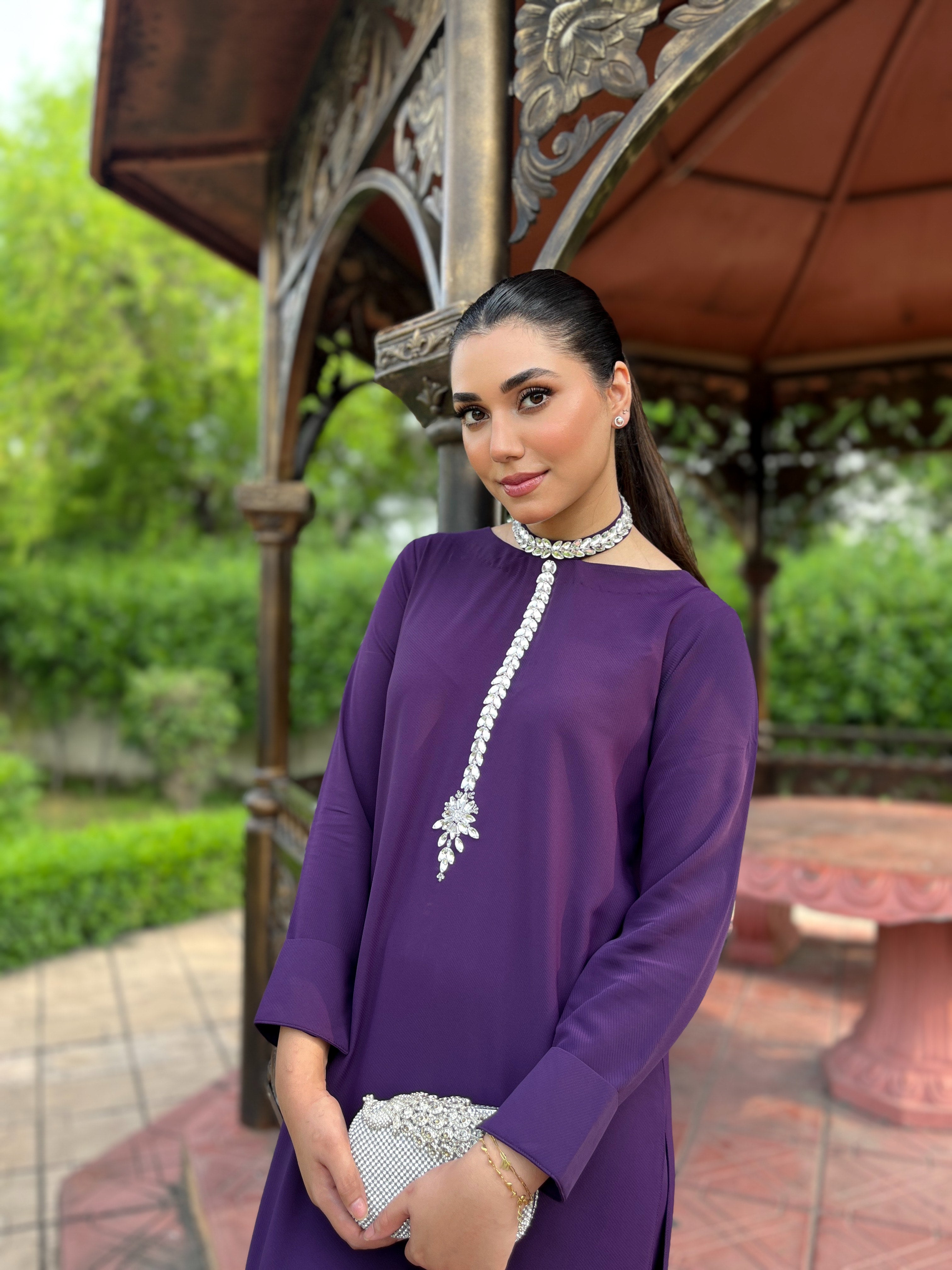 Purple Embellished Stone Momina Ammar