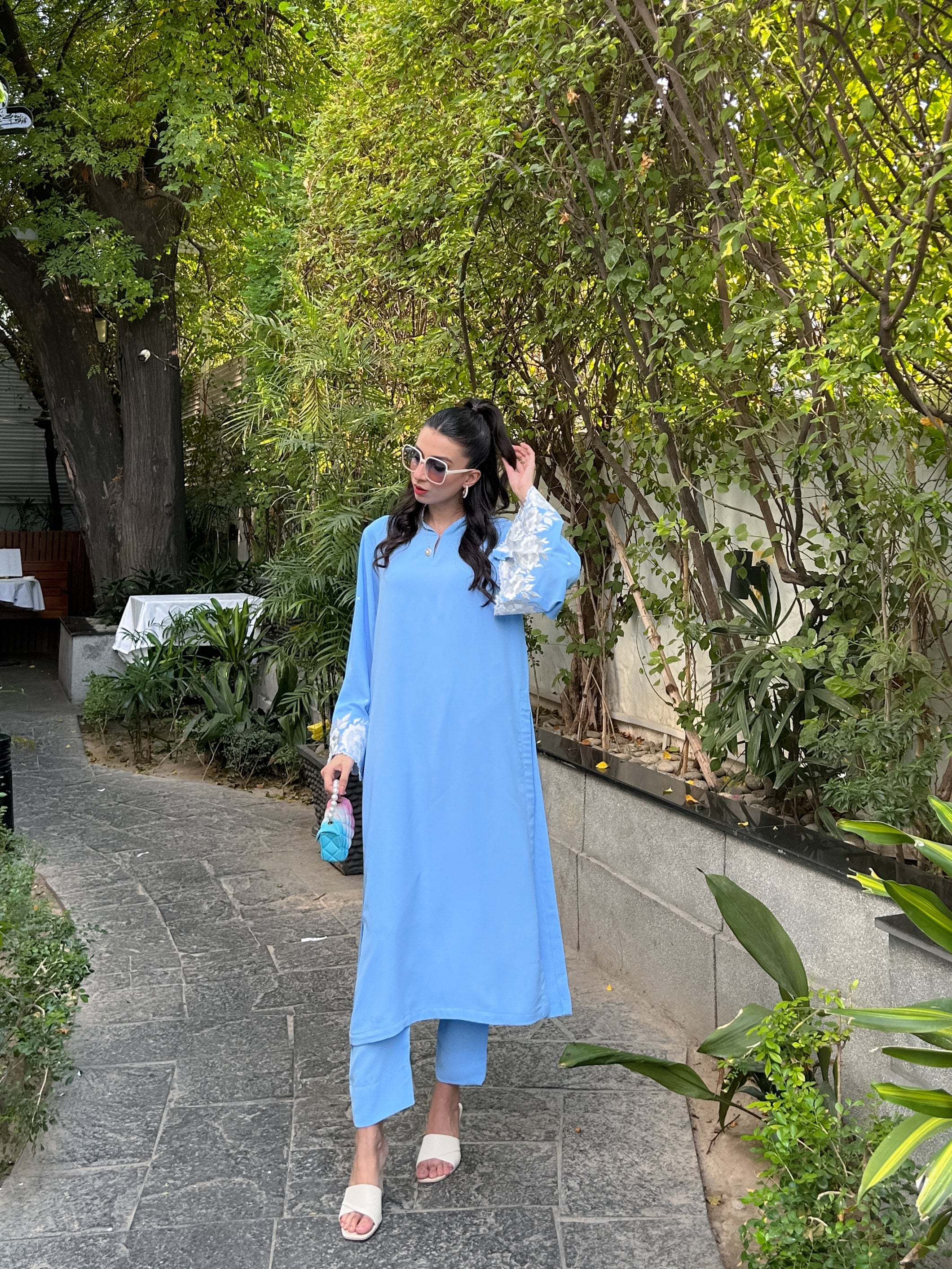 Ice blue Embroidered Sleeves