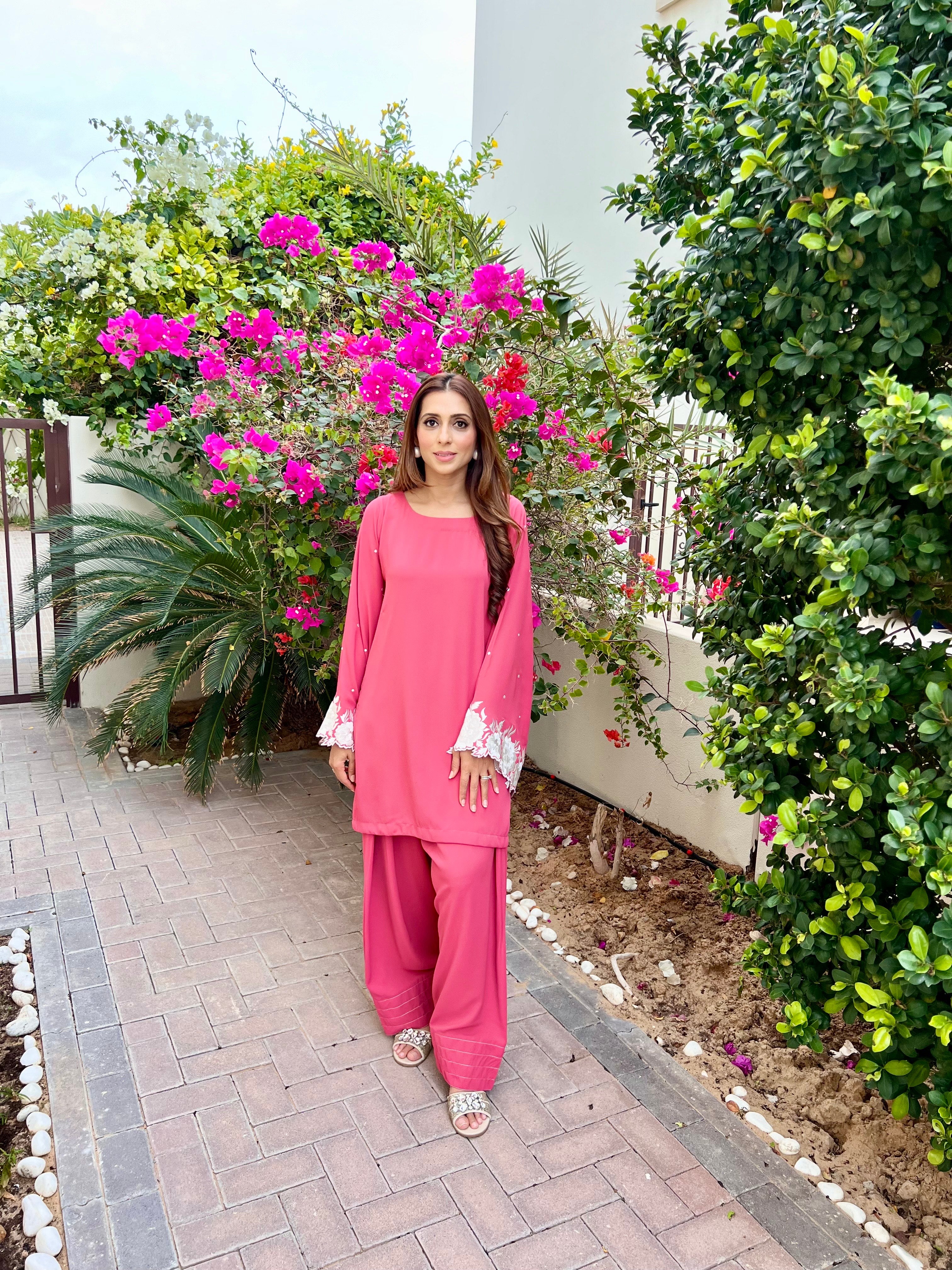 Peach Embroidered two pc Momina Ammar