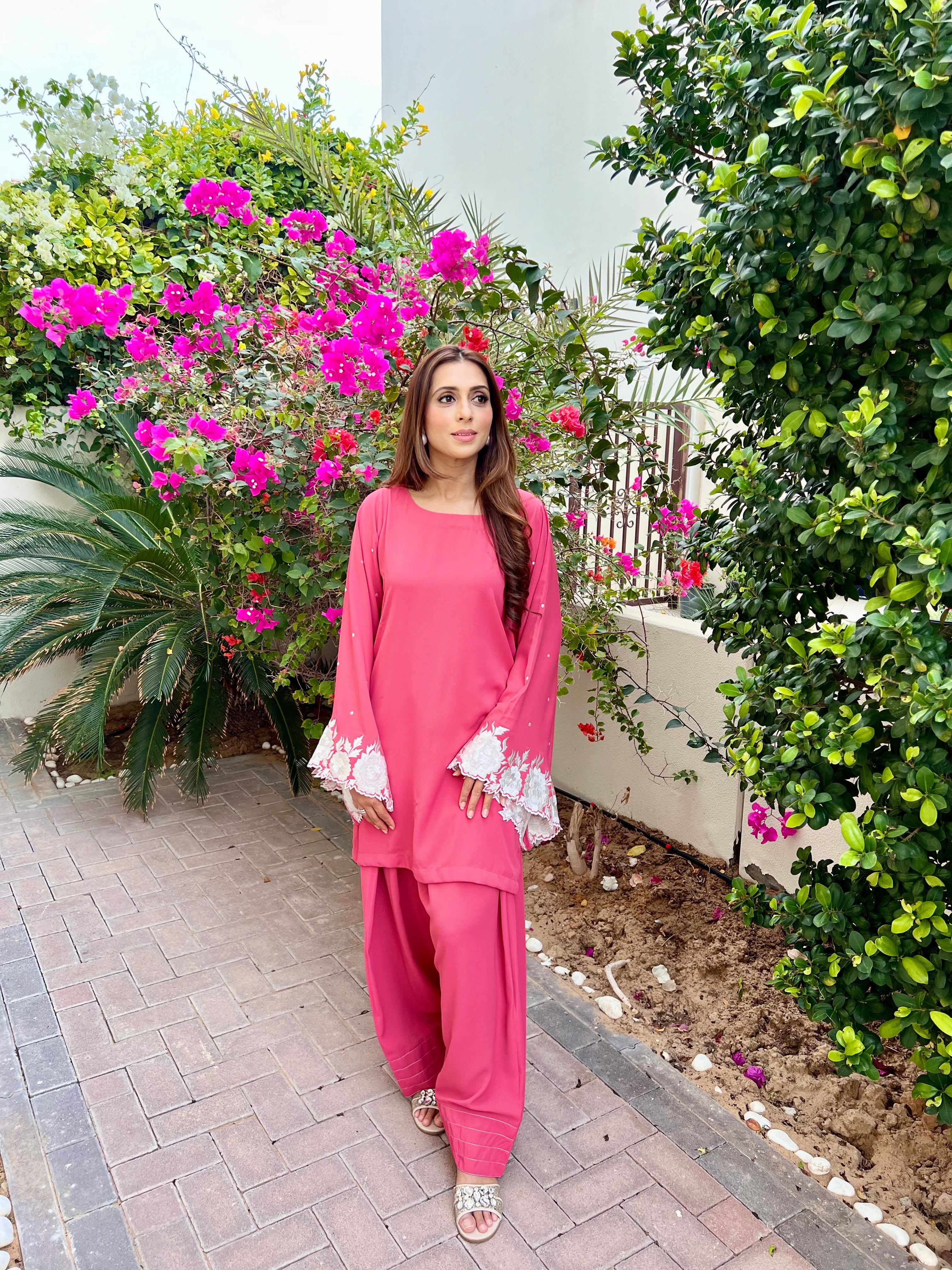 Peach Embroidered two pc Momina Ammar