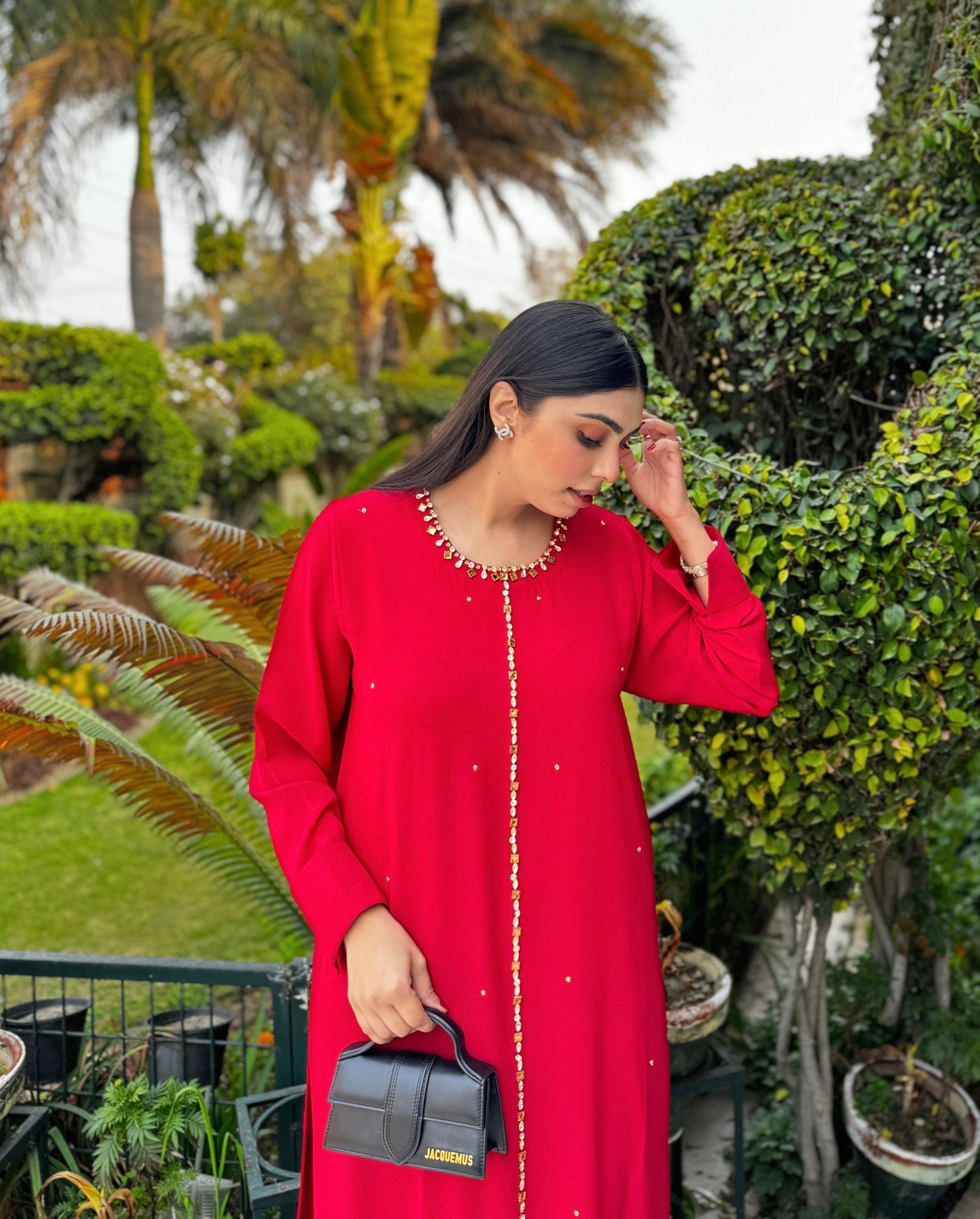 Red Embellished Swarovski Momina Ammar