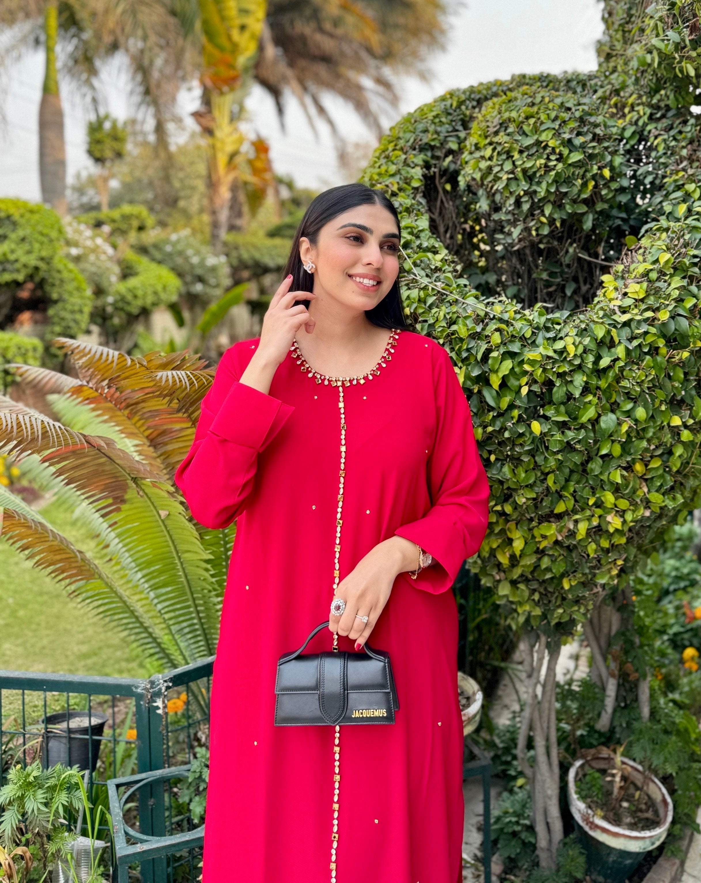 Red Embellished Swarovski Momina Ammar