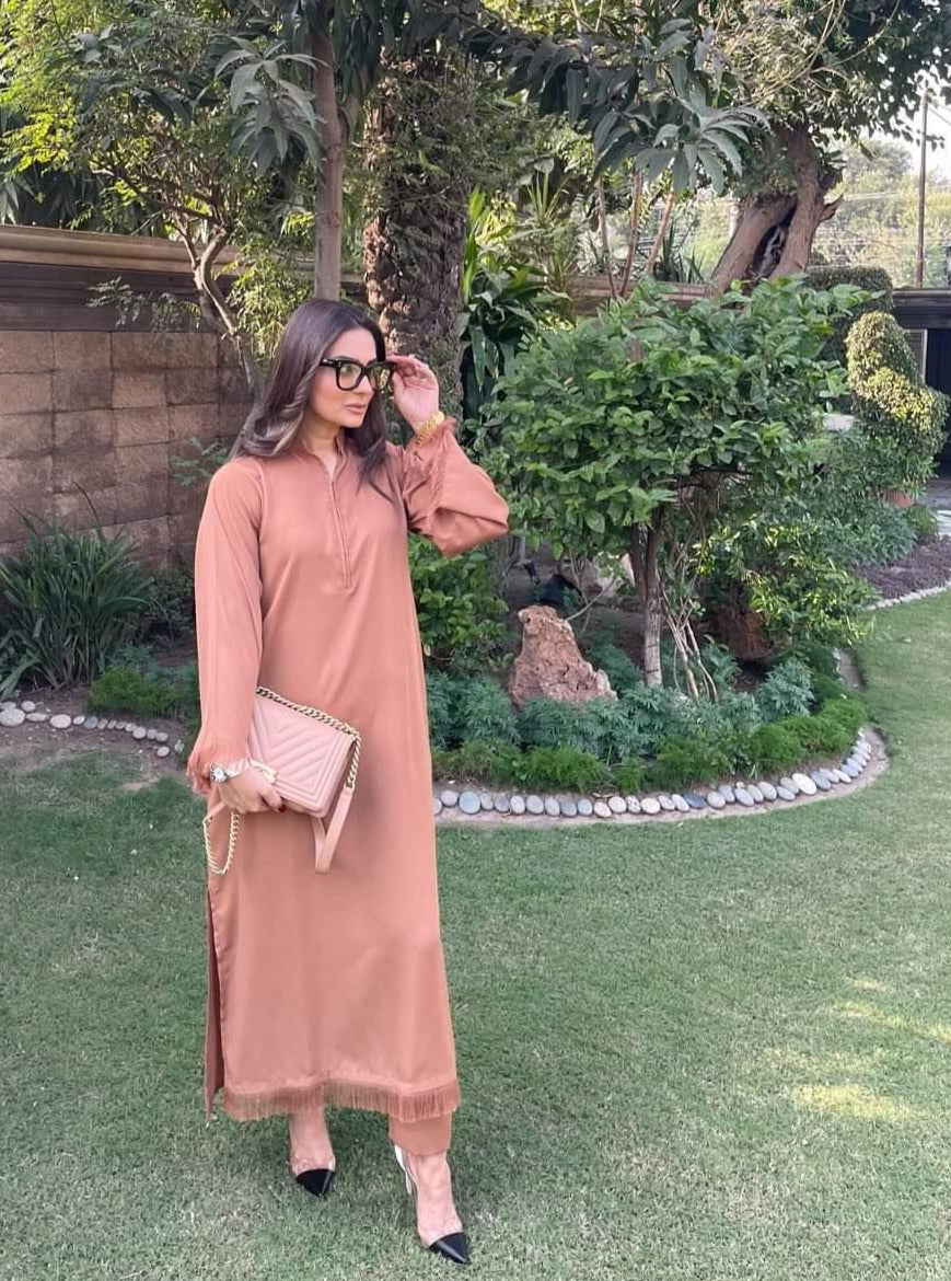 Threaded Love (Two pc) Camel Brown Momina Ammar