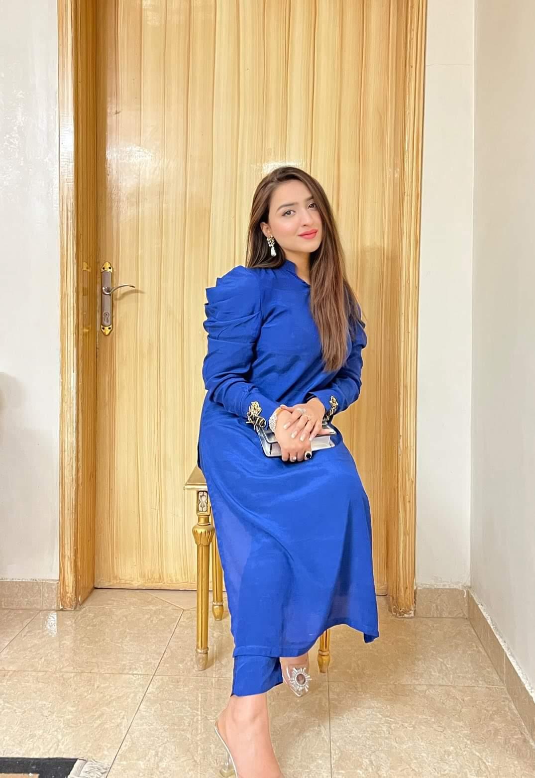 Blue Puffy Sleeves Raw Silk Momina Ammar