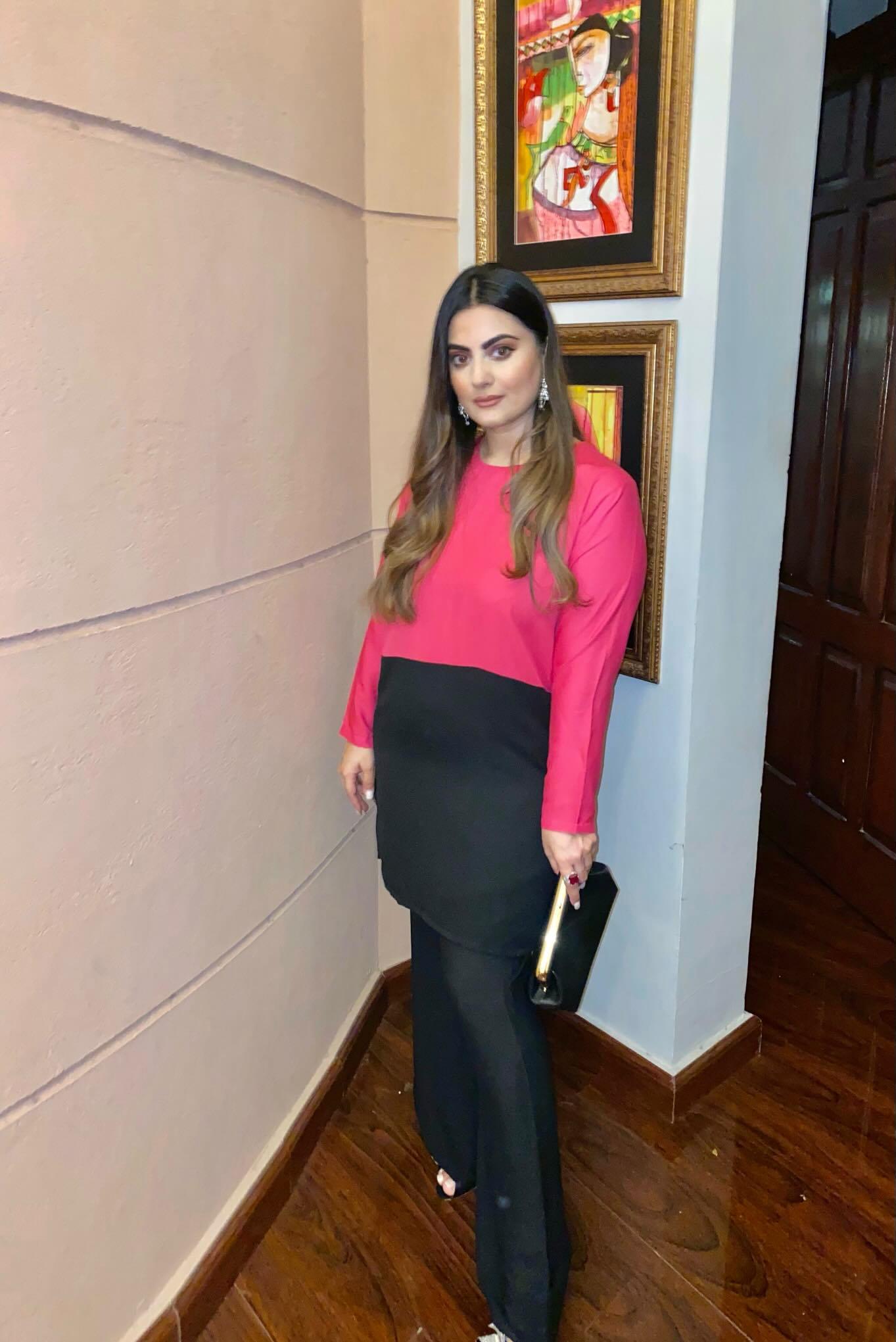 pink and black  Co-ord set by Momina Ammar