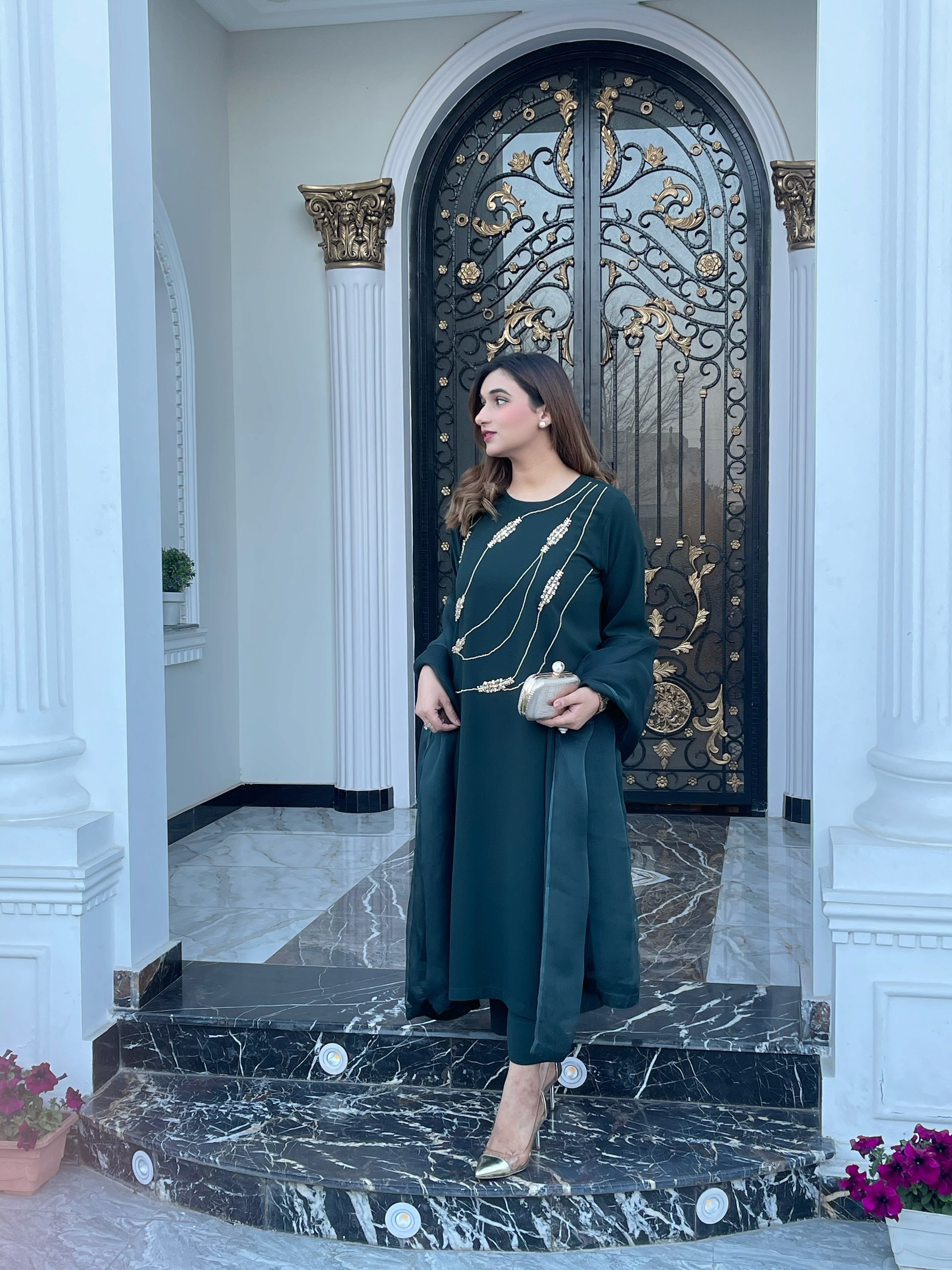 Dark green Embellished Swarovski Momina Ammar