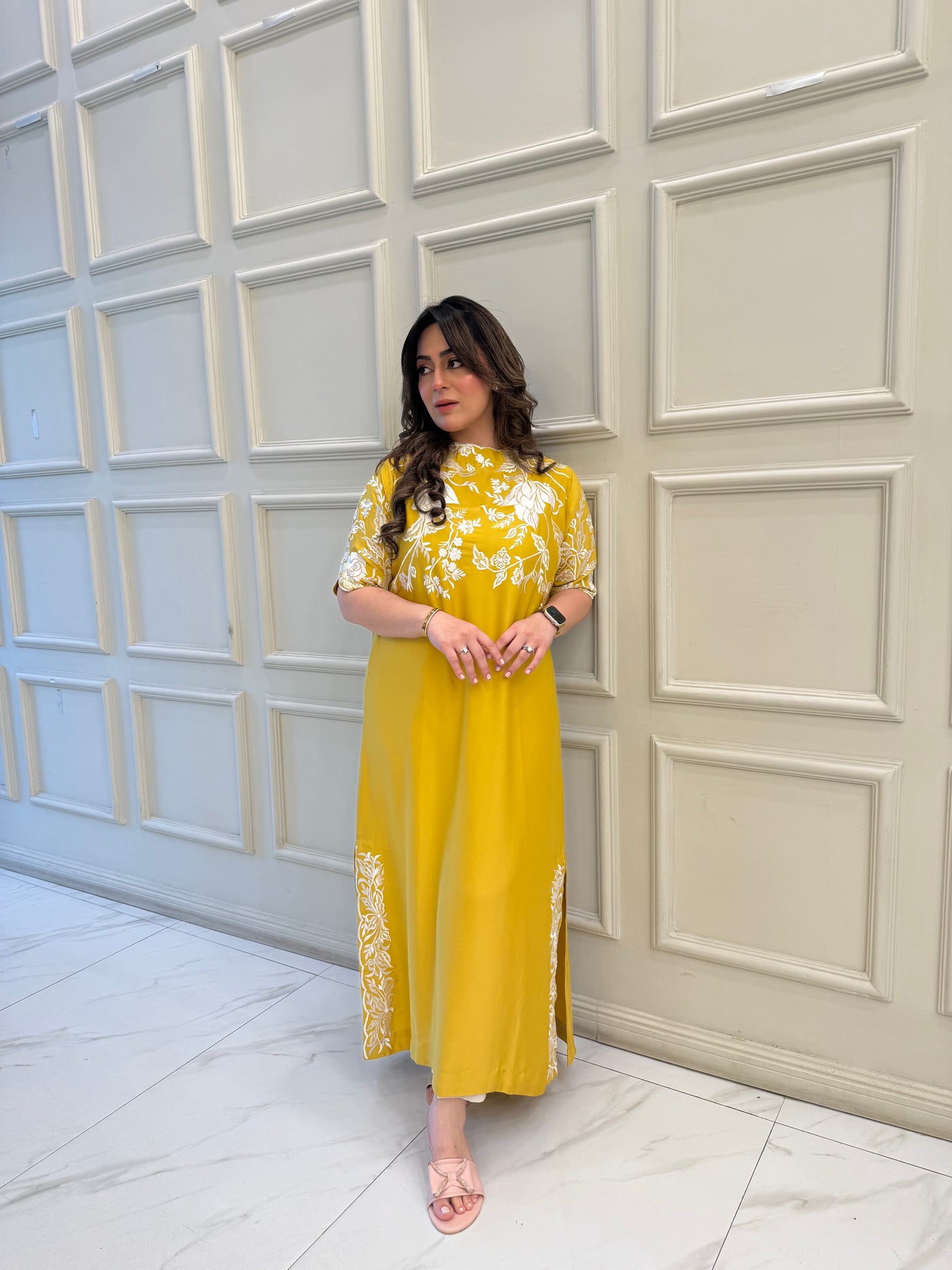 Yellow Embroidered Kaftan Dress Momina Ammar Yellow Embroidered Kaftan Dress Momina Ammar